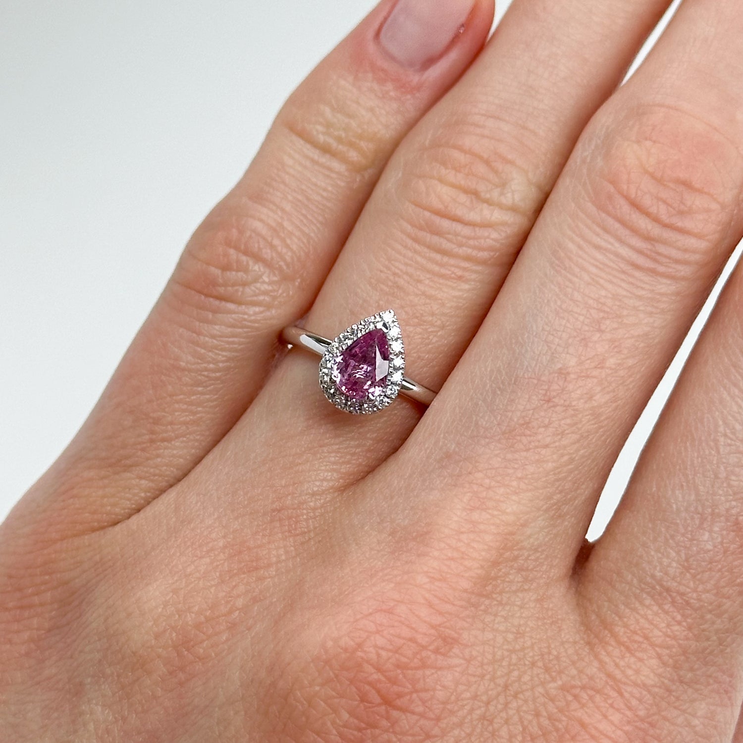 0.82ct Pink Pear Shape Sapphire Ring