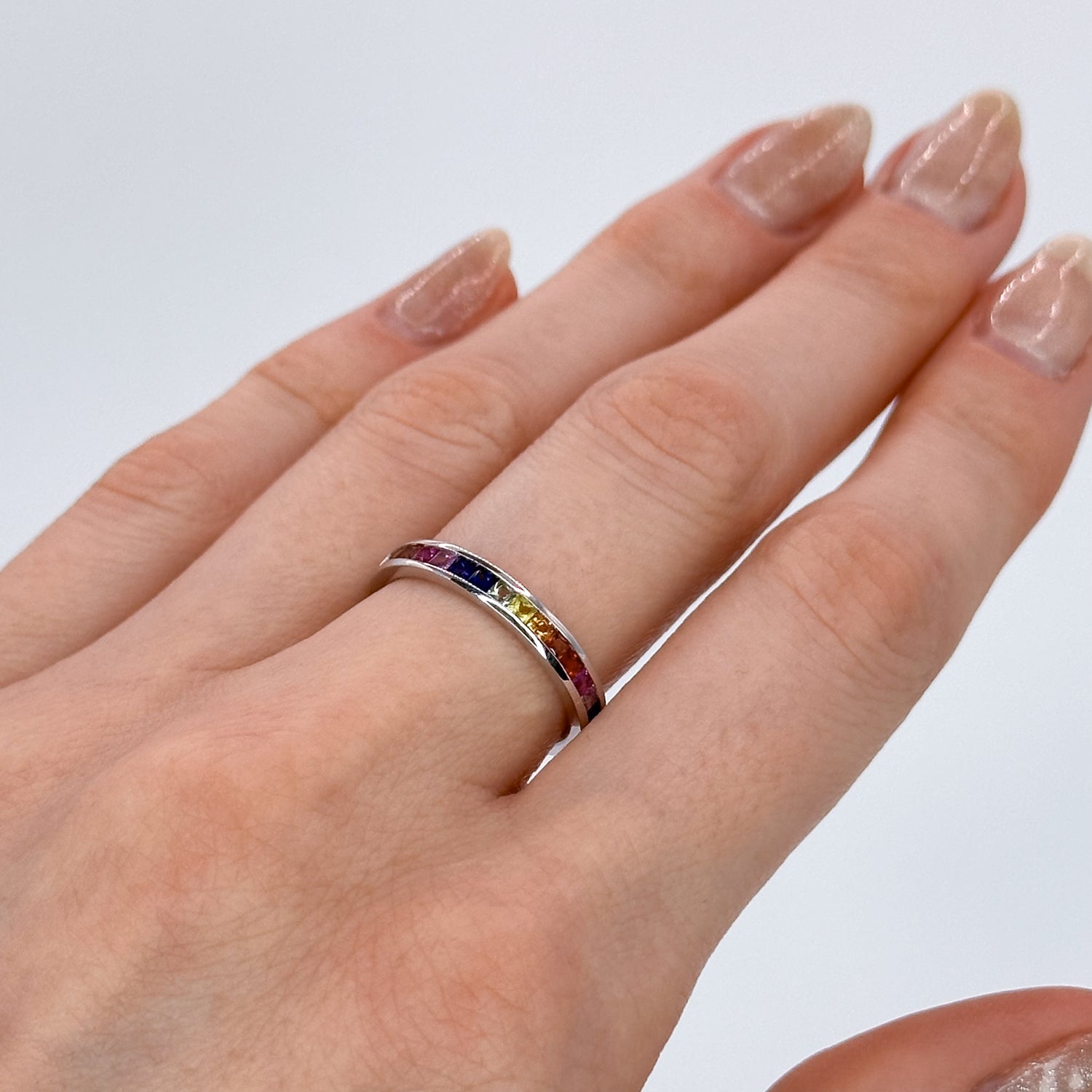 Rainbow Sapphire Eternity Ring in White Gold