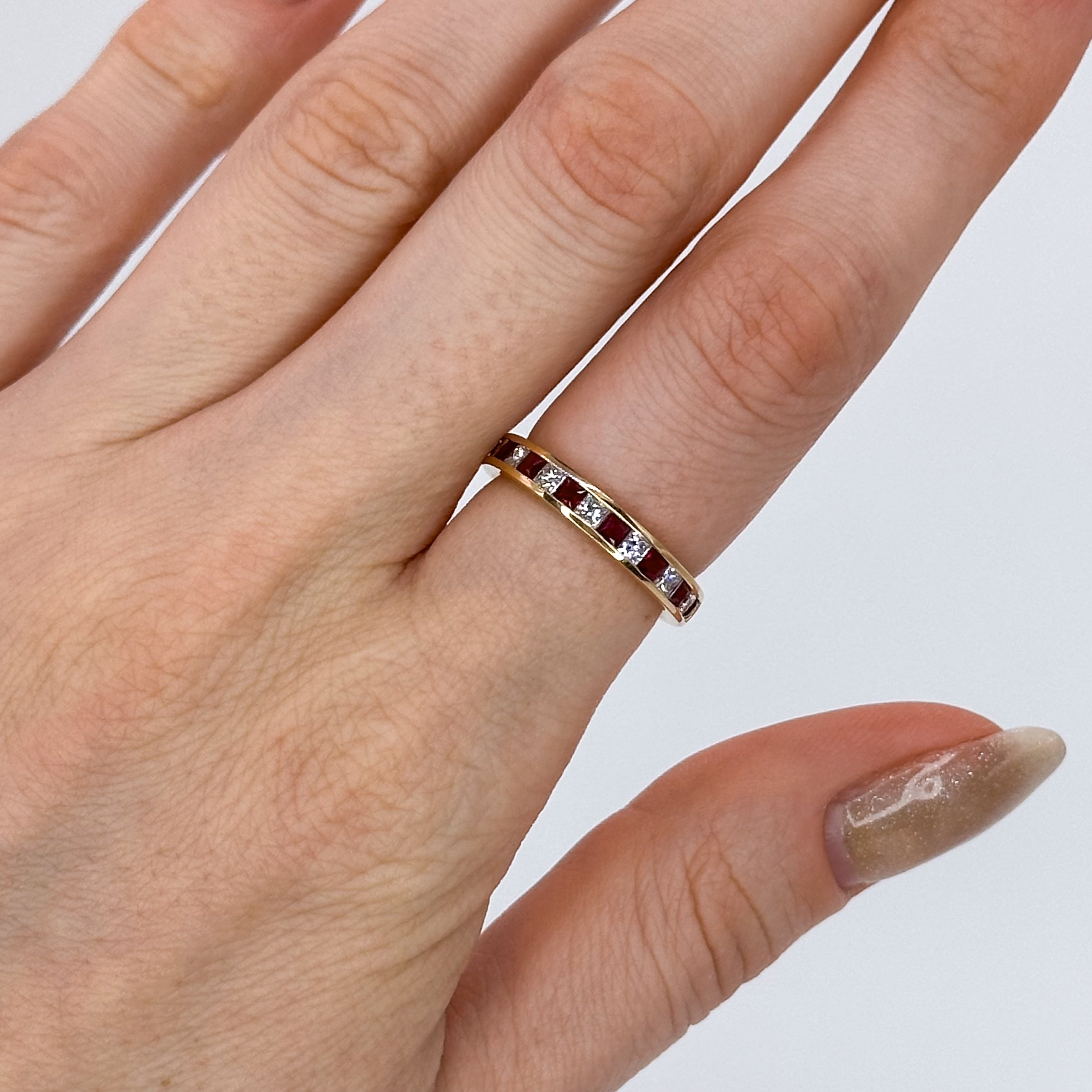 Ruby and Diamond Eternity Ring in Yellow Gold