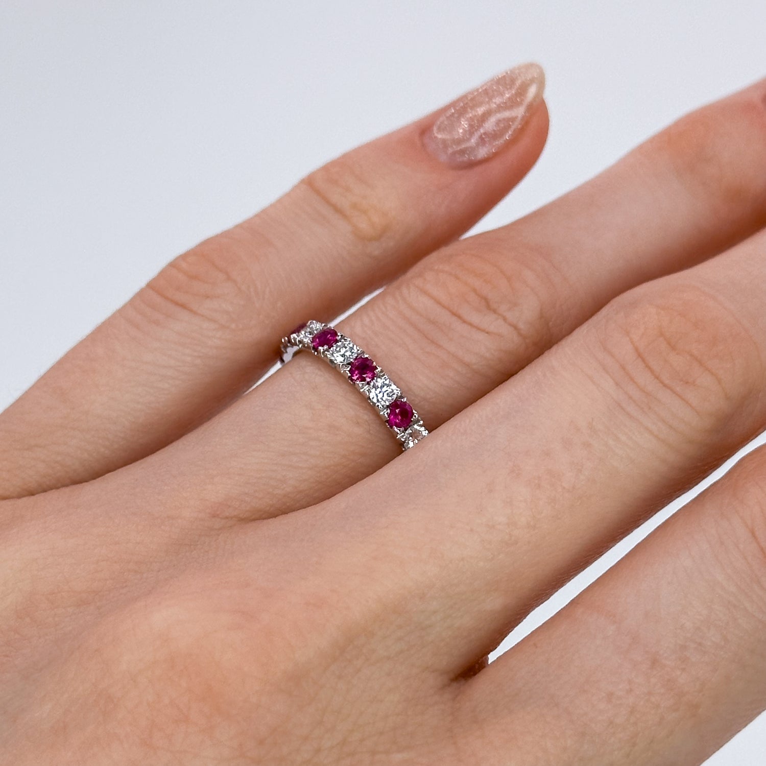 Ruby and Diamond Eternity Ring in White Gold