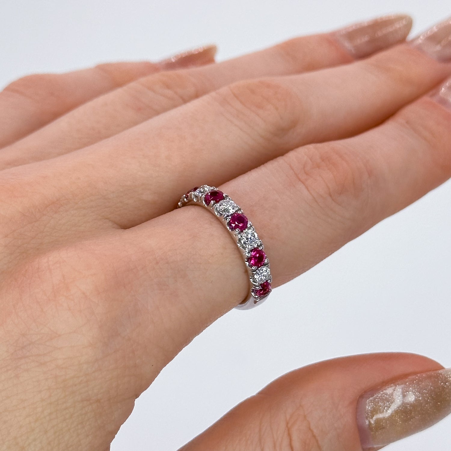 Ruby and Diamond Eternity Ring in White Gold