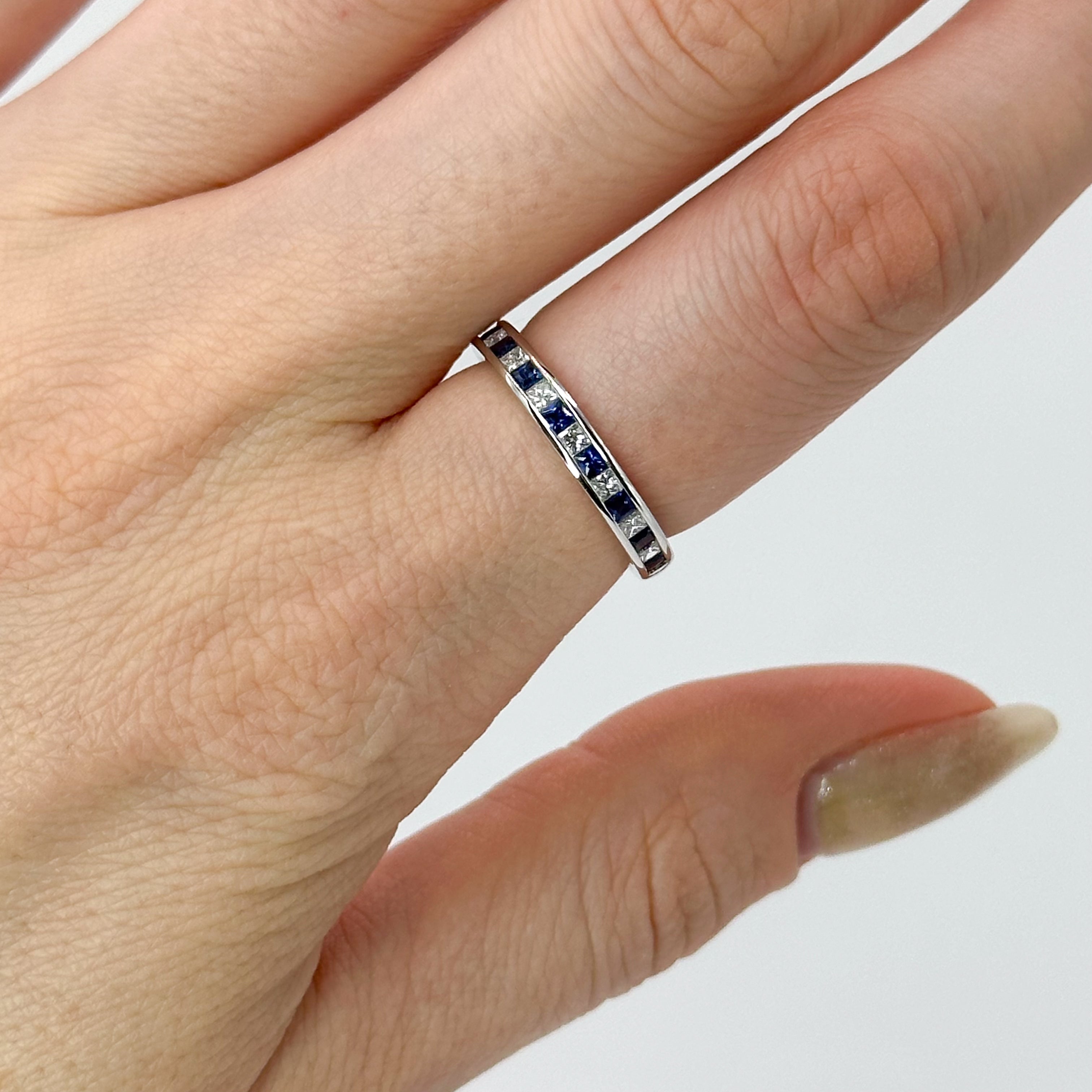 Diamond and Sapphire Princess Cut Eternity Ring