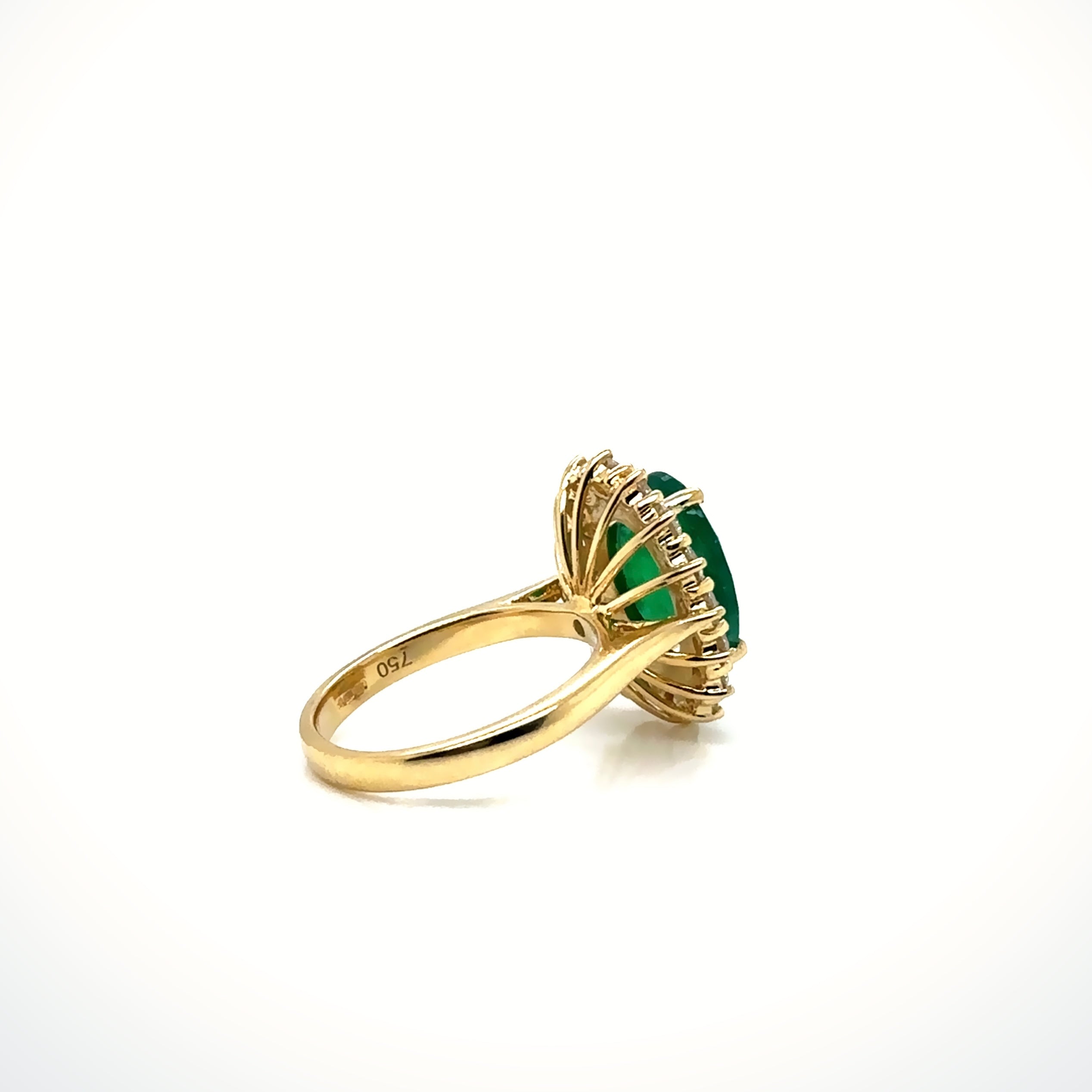 Green Emerald & Diamonds Halo Ring