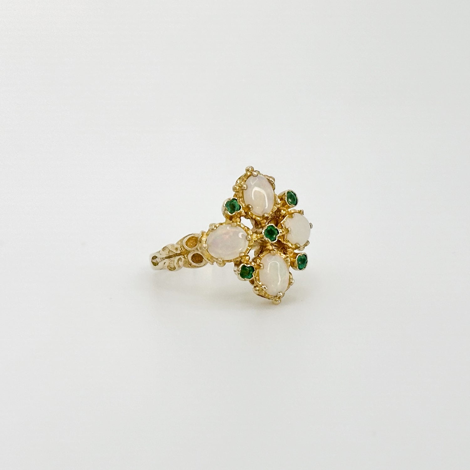 Opal and Emerald Vintage Cluster Ring