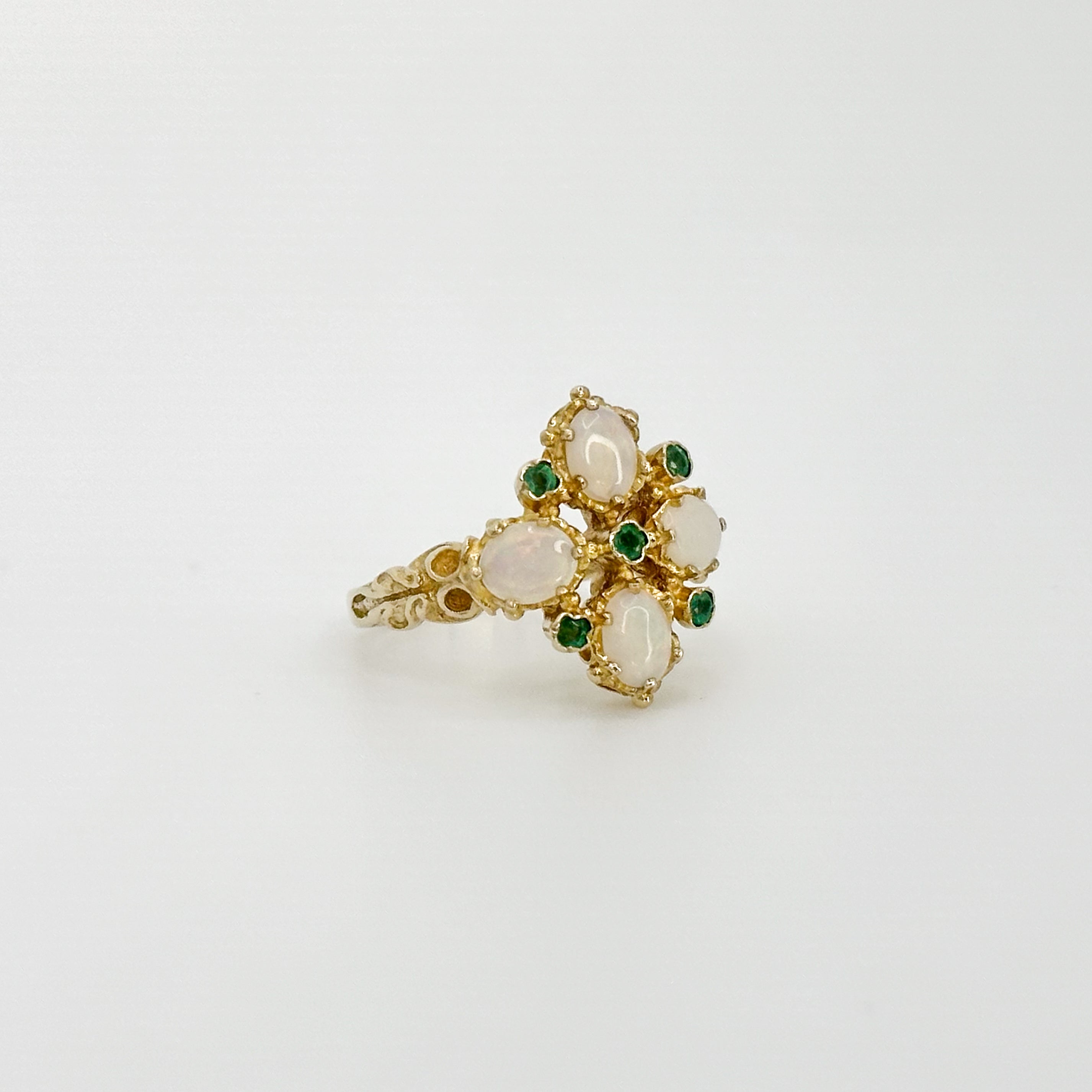 Opal and Emerald Vintage Cluster Ring