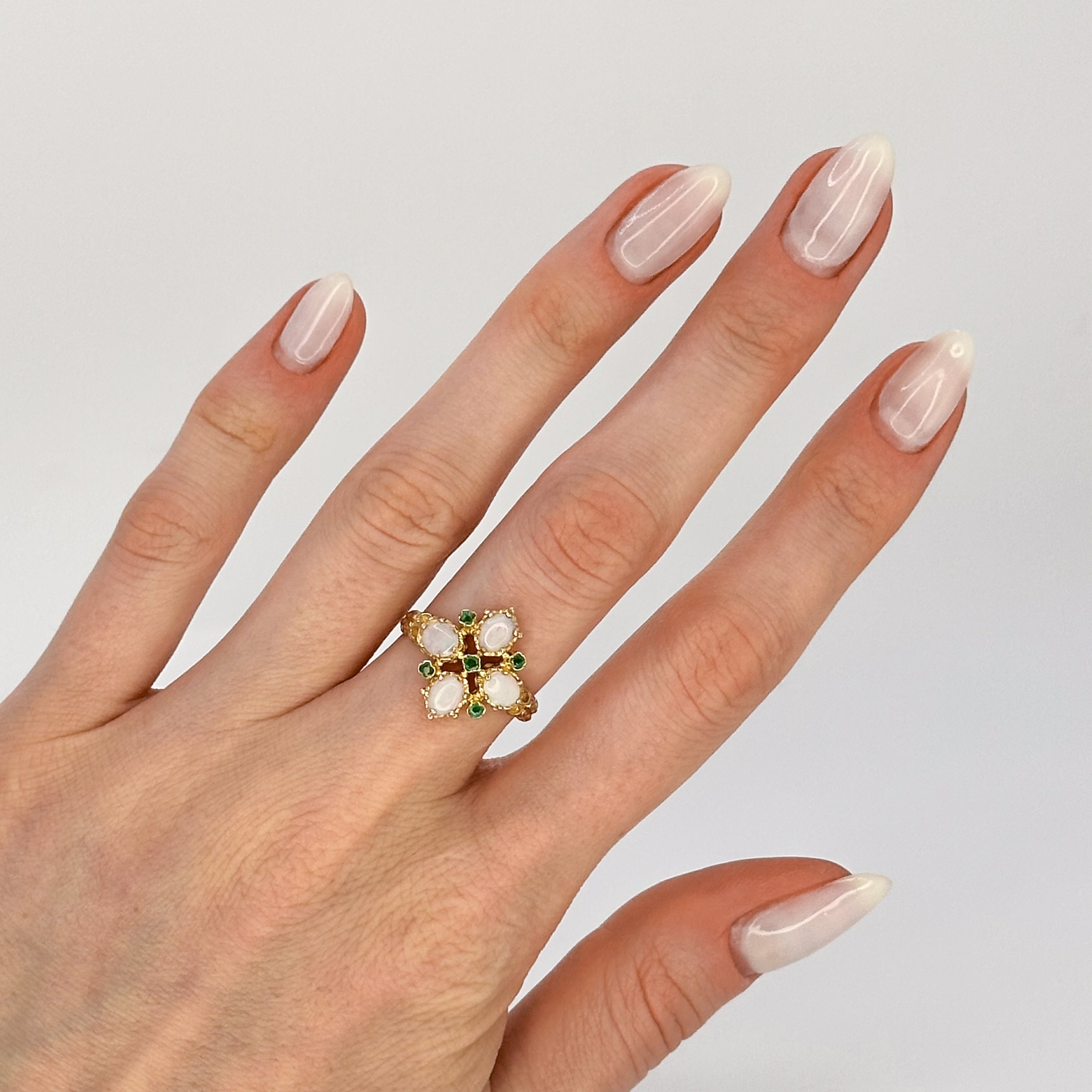 Opal and Emerald Vintage Cluster Ring