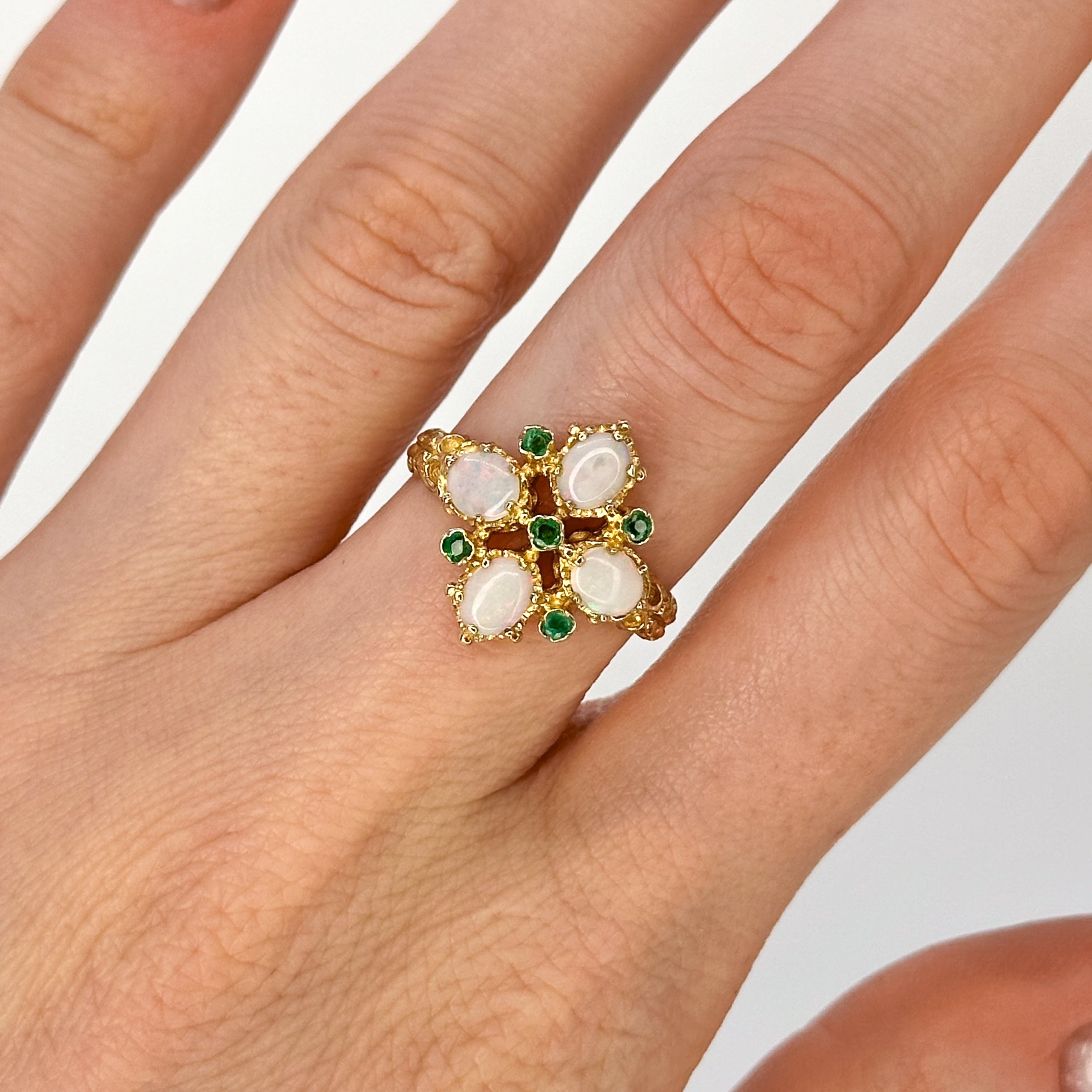 Opal and Emerald Vintage Cluster Ring