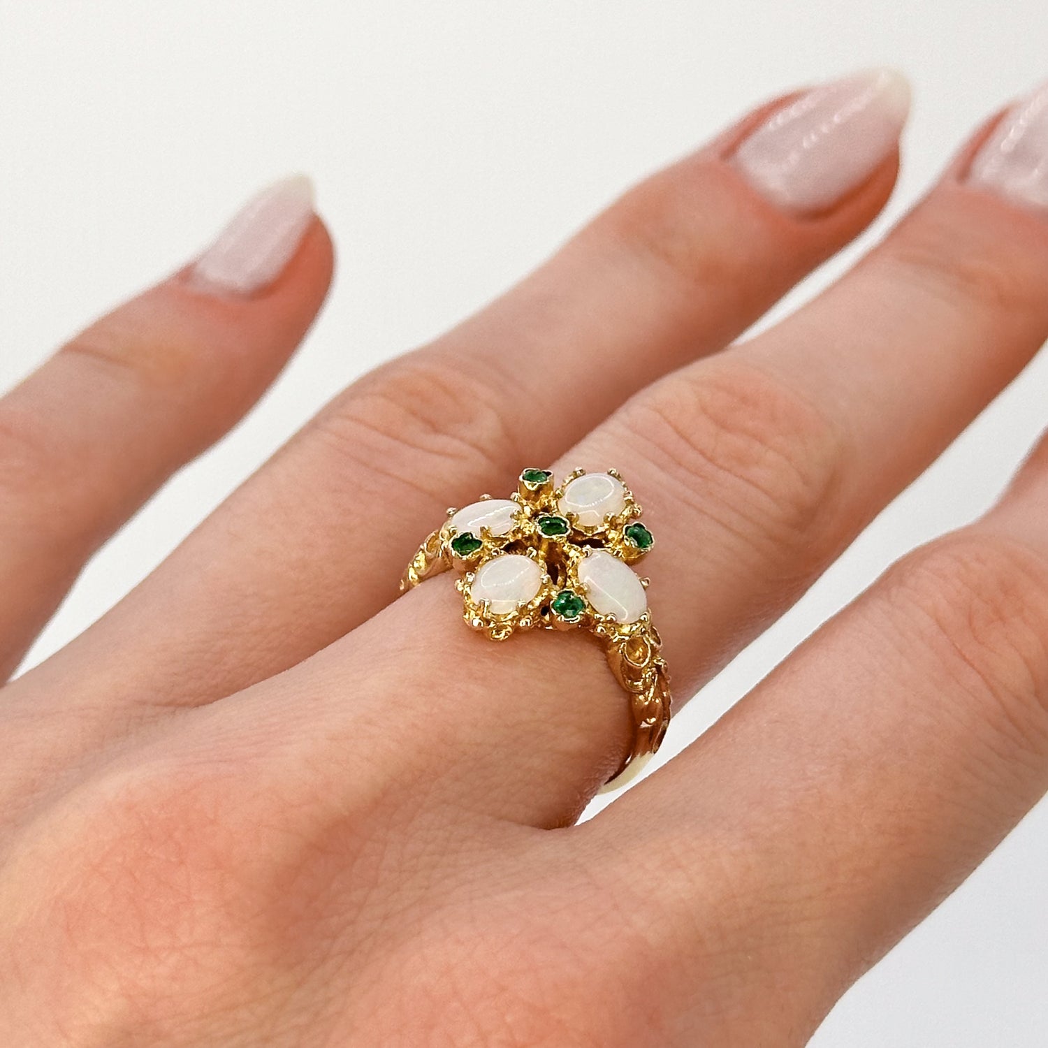 Opal and Emerald Vintage Cluster Ring