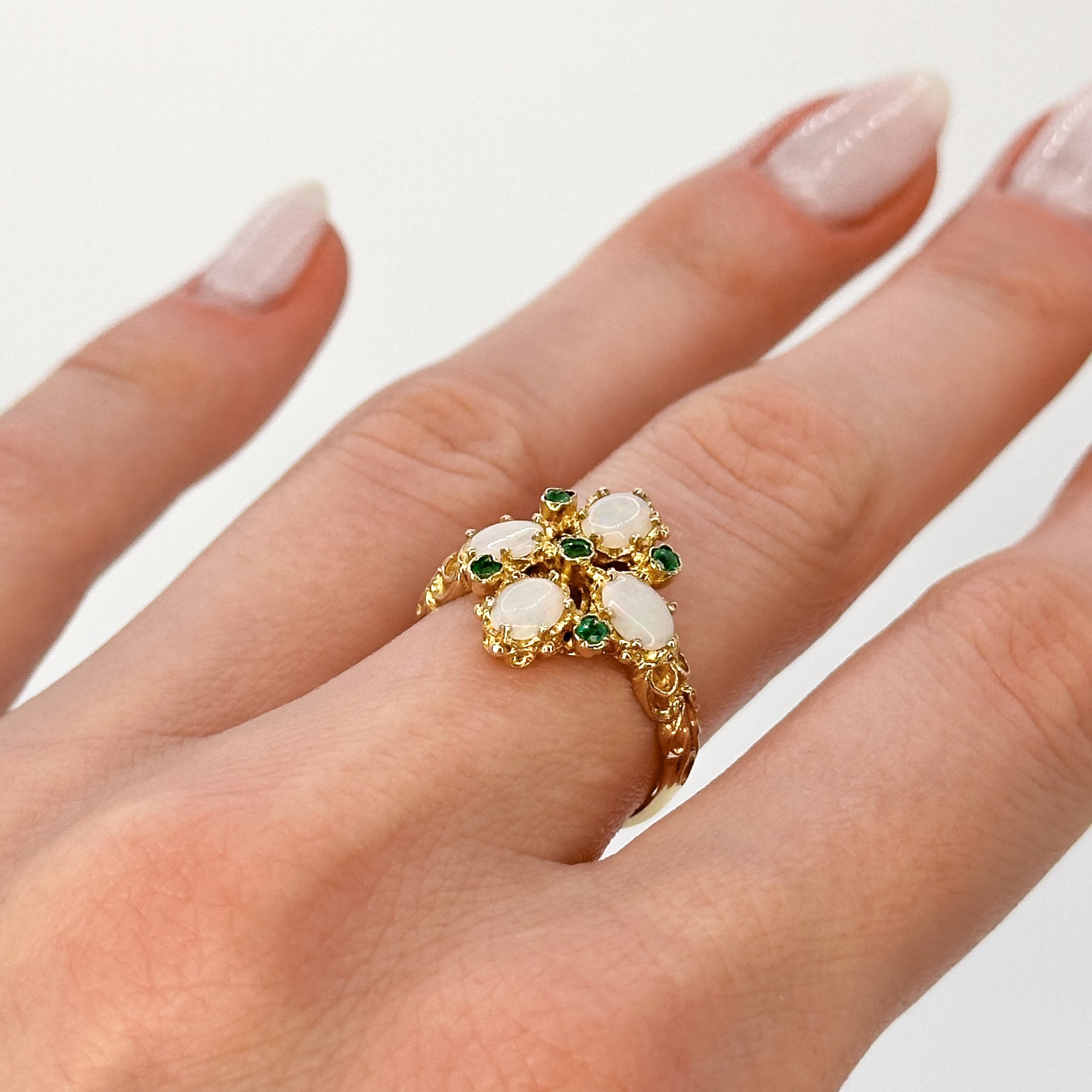 Opal and Emerald Vintage Cluster Ring