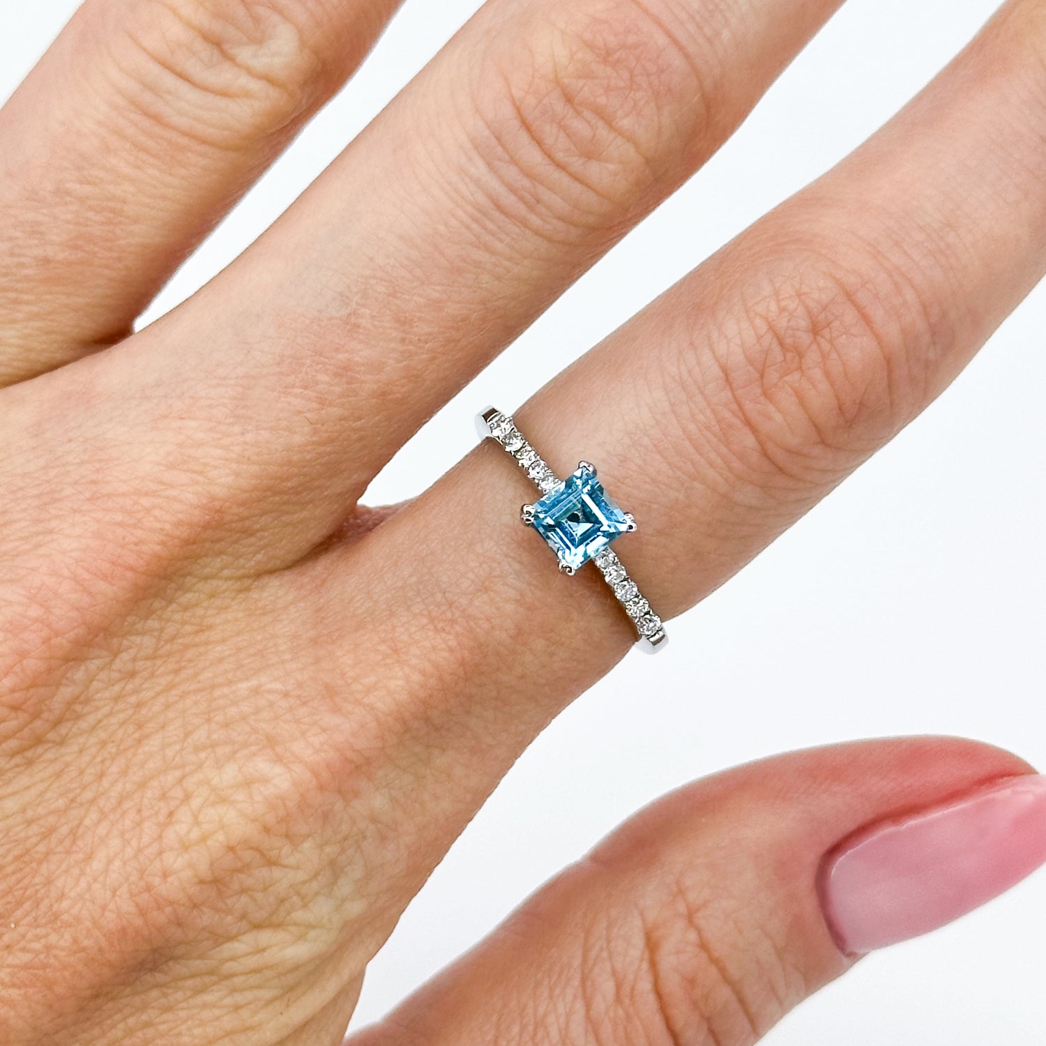 Princess Cut Blue Topaz Ring