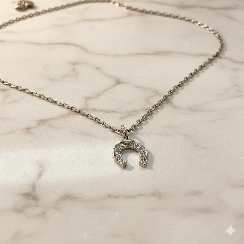 Horseshoe Pendant in White Gold