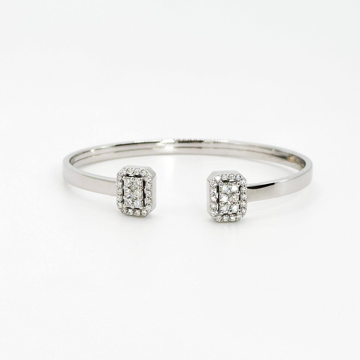 White Gold Bangle Bracelet with Diamond Clusters