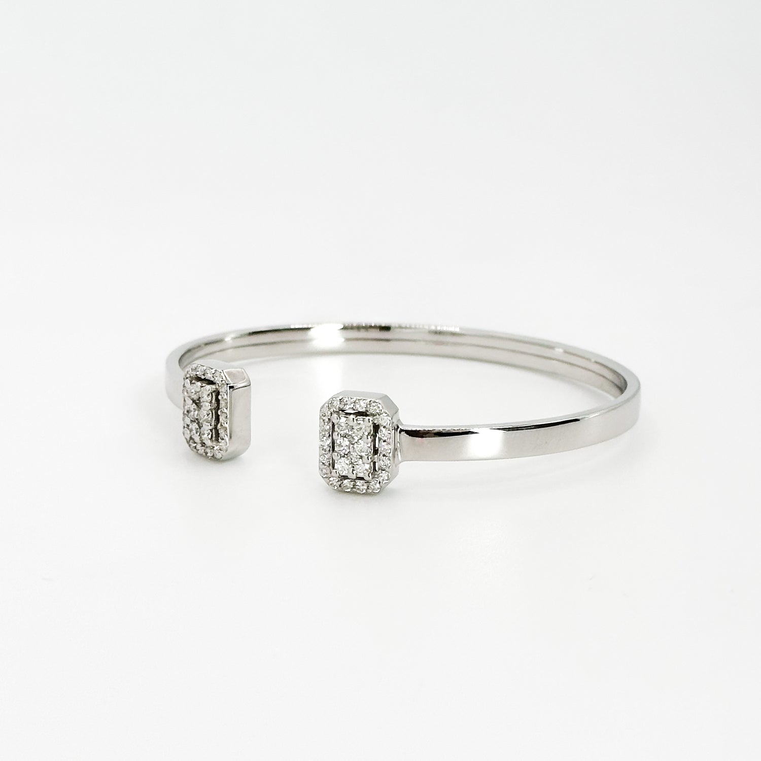 White Gold Bangle Bracelet with Diamond Clusters