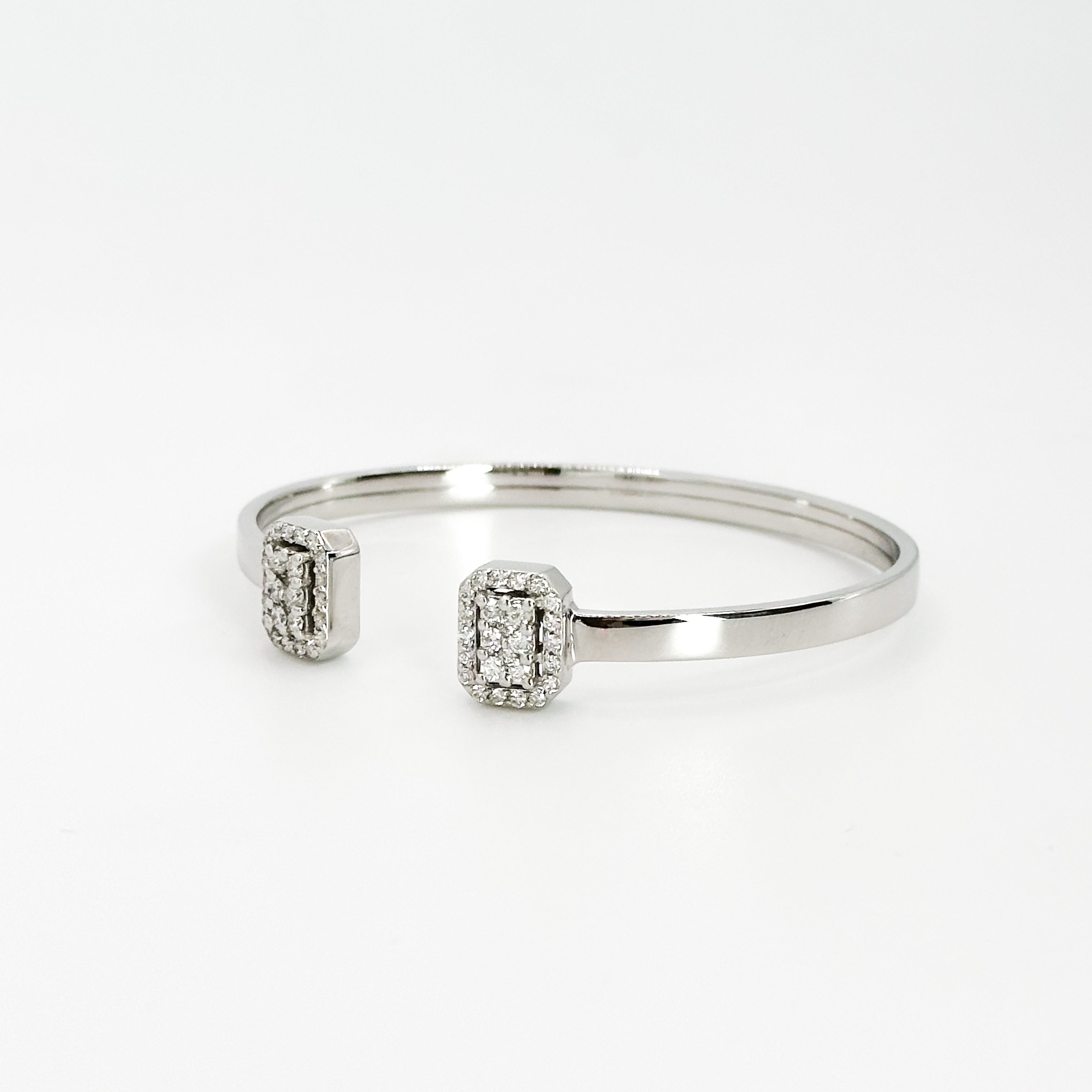 White Gold Bangle Bracelet with Diamond Clusters