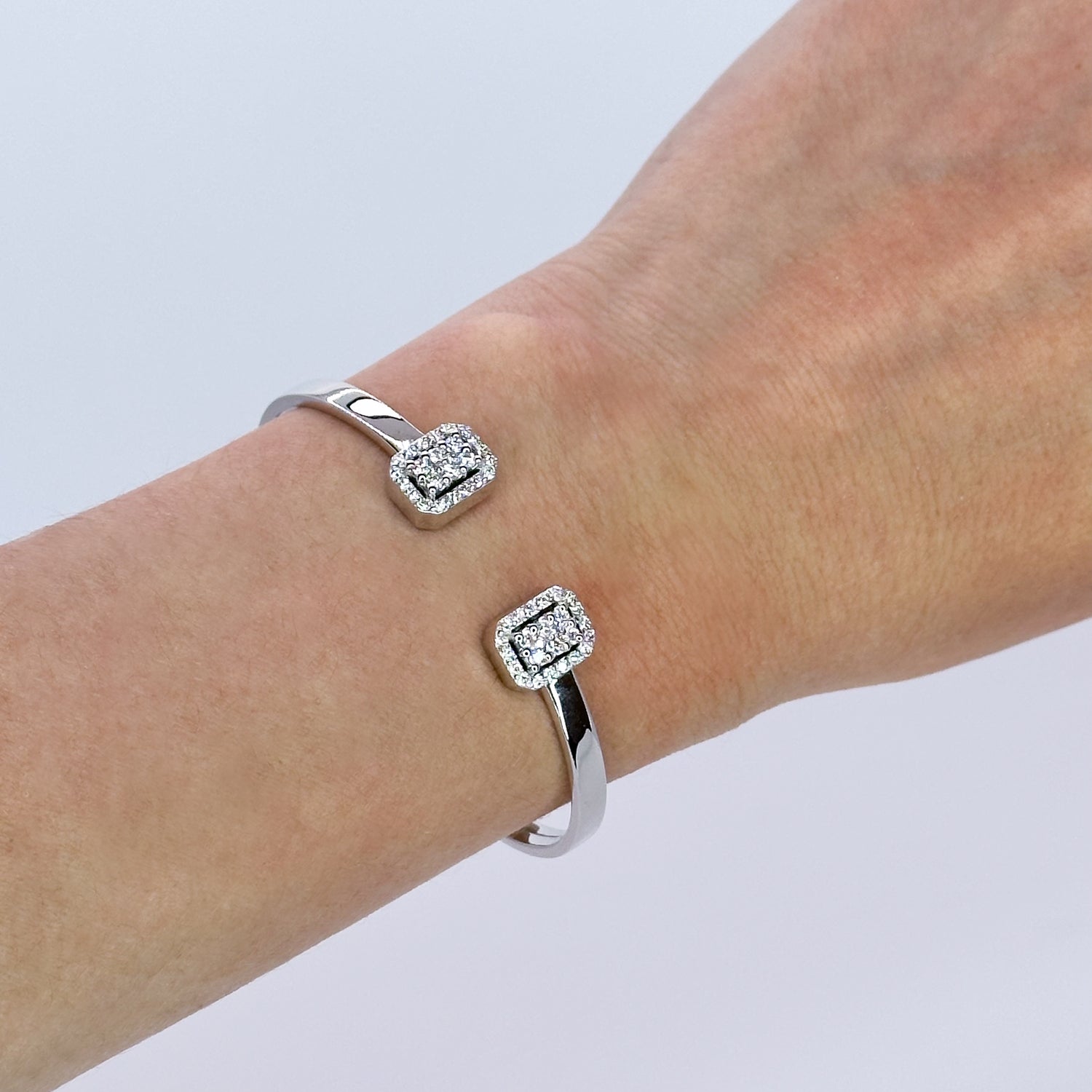 White Gold Bangle Bracelet with Diamond Clusters