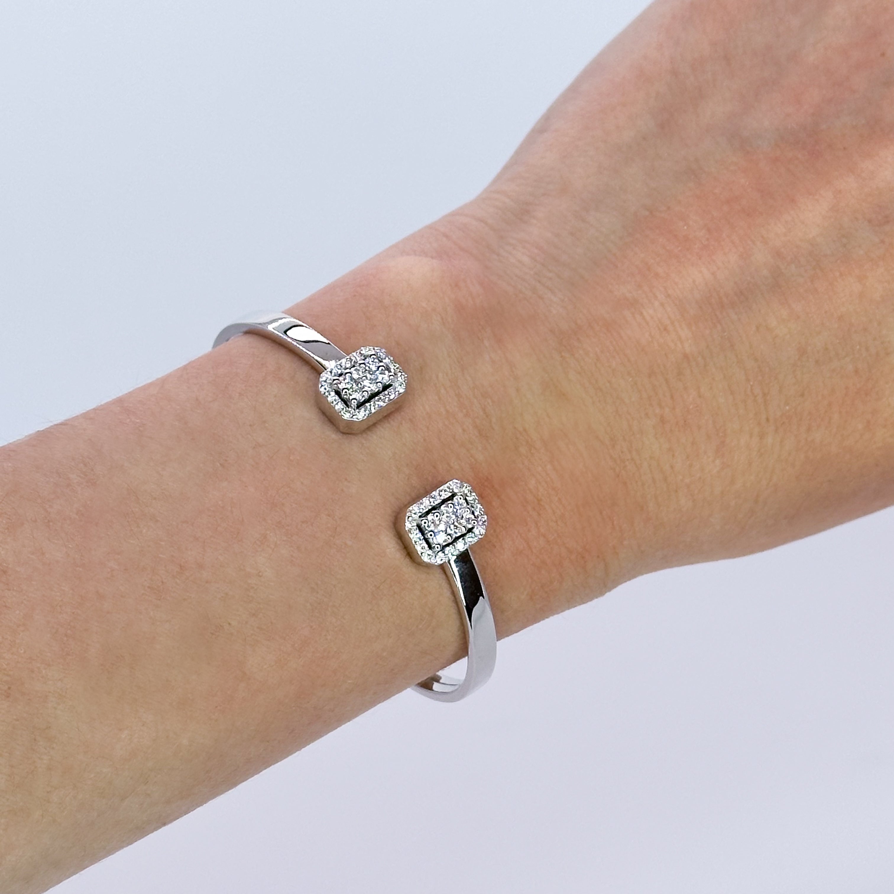 White Gold Bangle Bracelet with Diamond Clusters