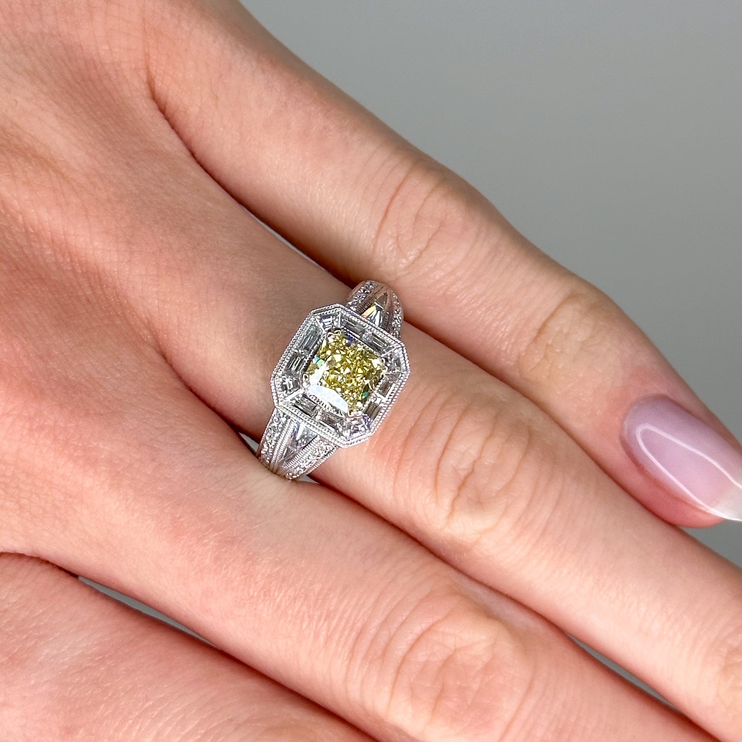 1.24ct Cushion Cut Yellow Diamond Ring