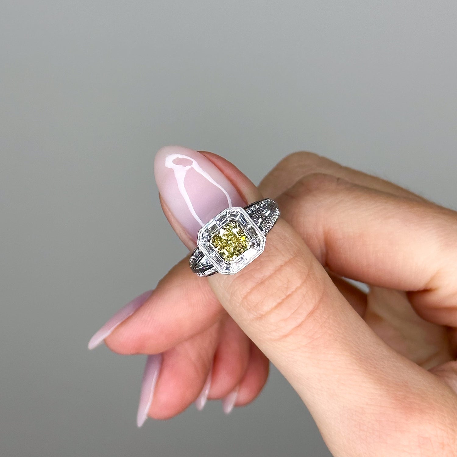 1.24ct Cushion Cut Yellow Diamond Ring