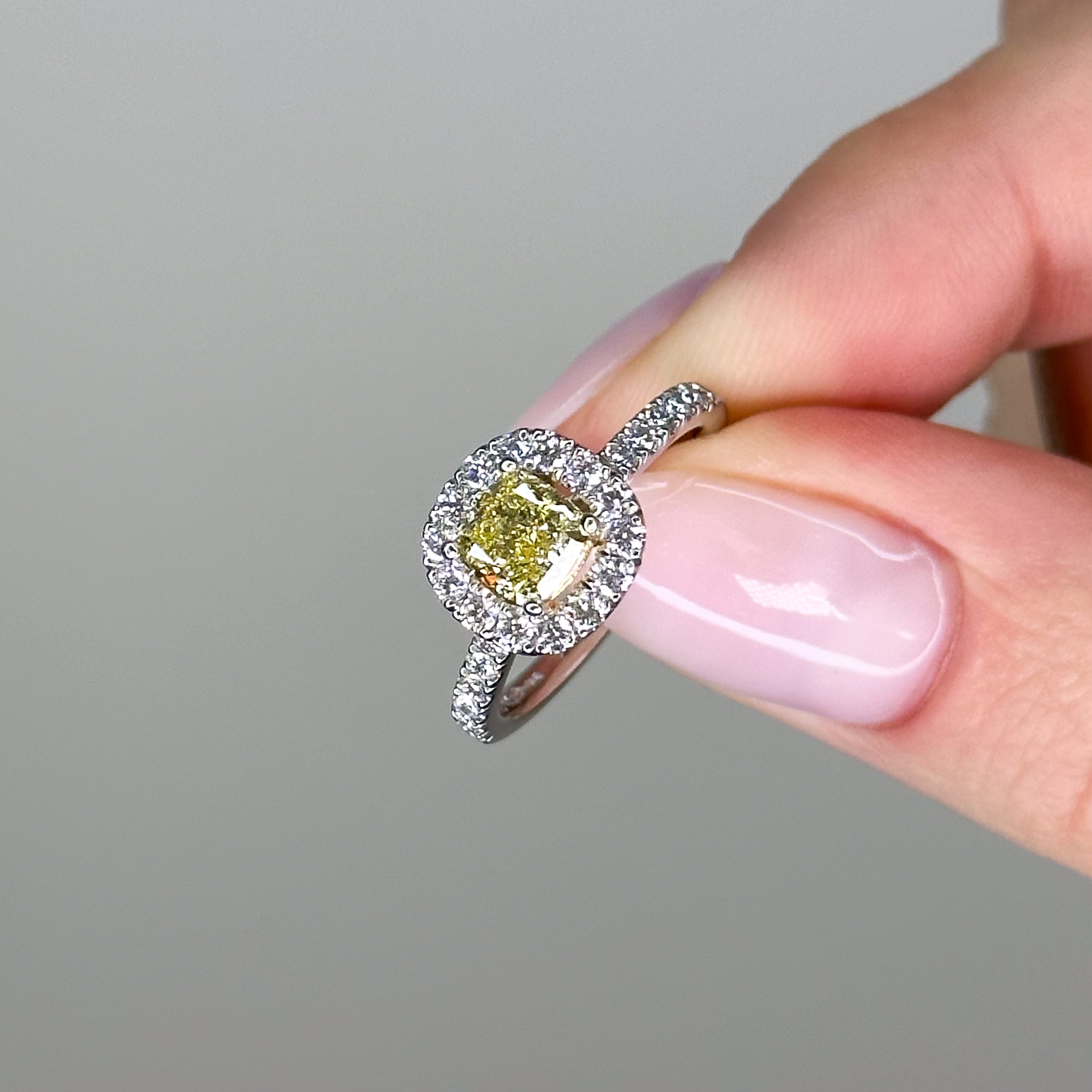 1.04ct Yellow Cushion Cut Diamond Ring with Diamond Halo