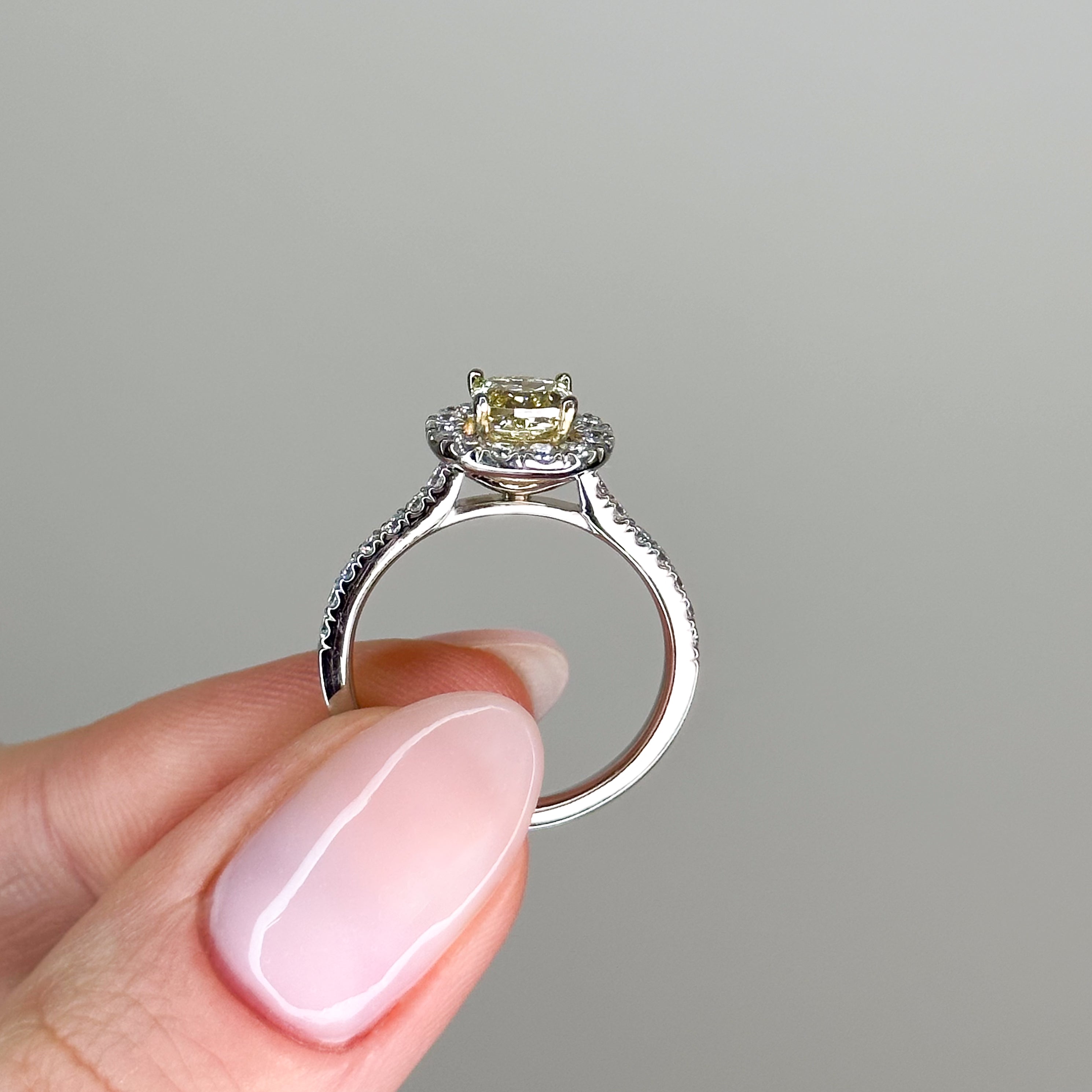 1.04ct Yellow Cushion Cut Diamond Ring with Diamond Halo