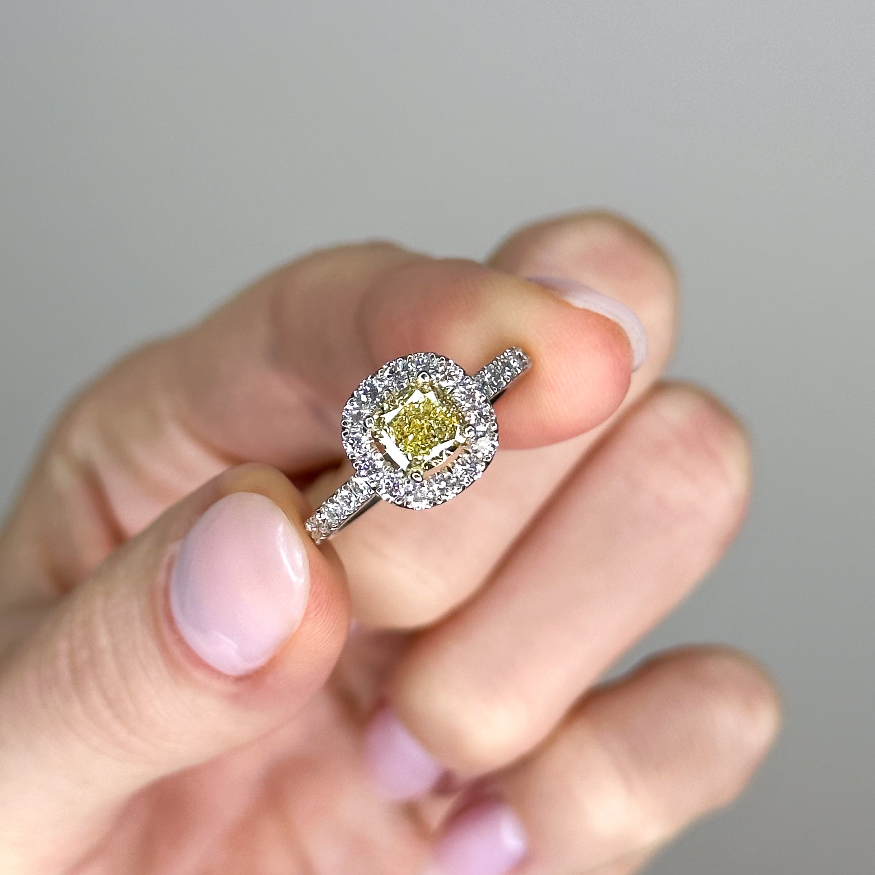 1.04ct Yellow Cushion Cut Diamond Ring with Diamond Halo