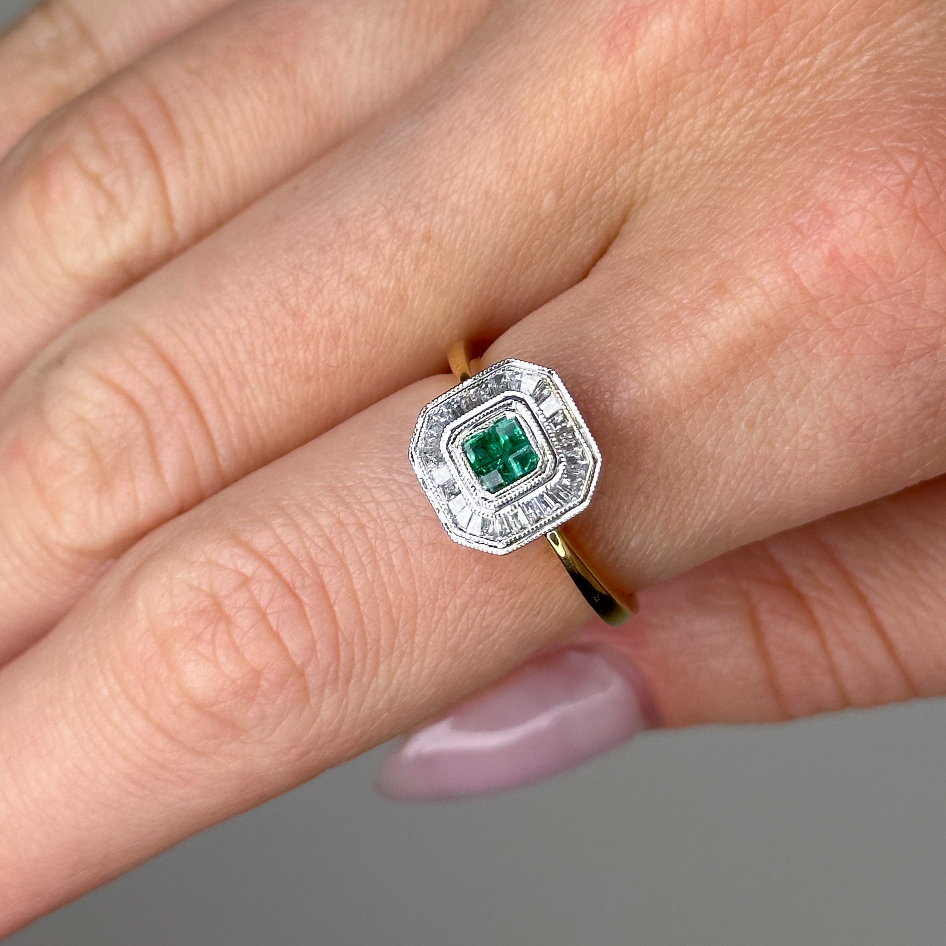 Emerald Cluster Ring with Diamonds