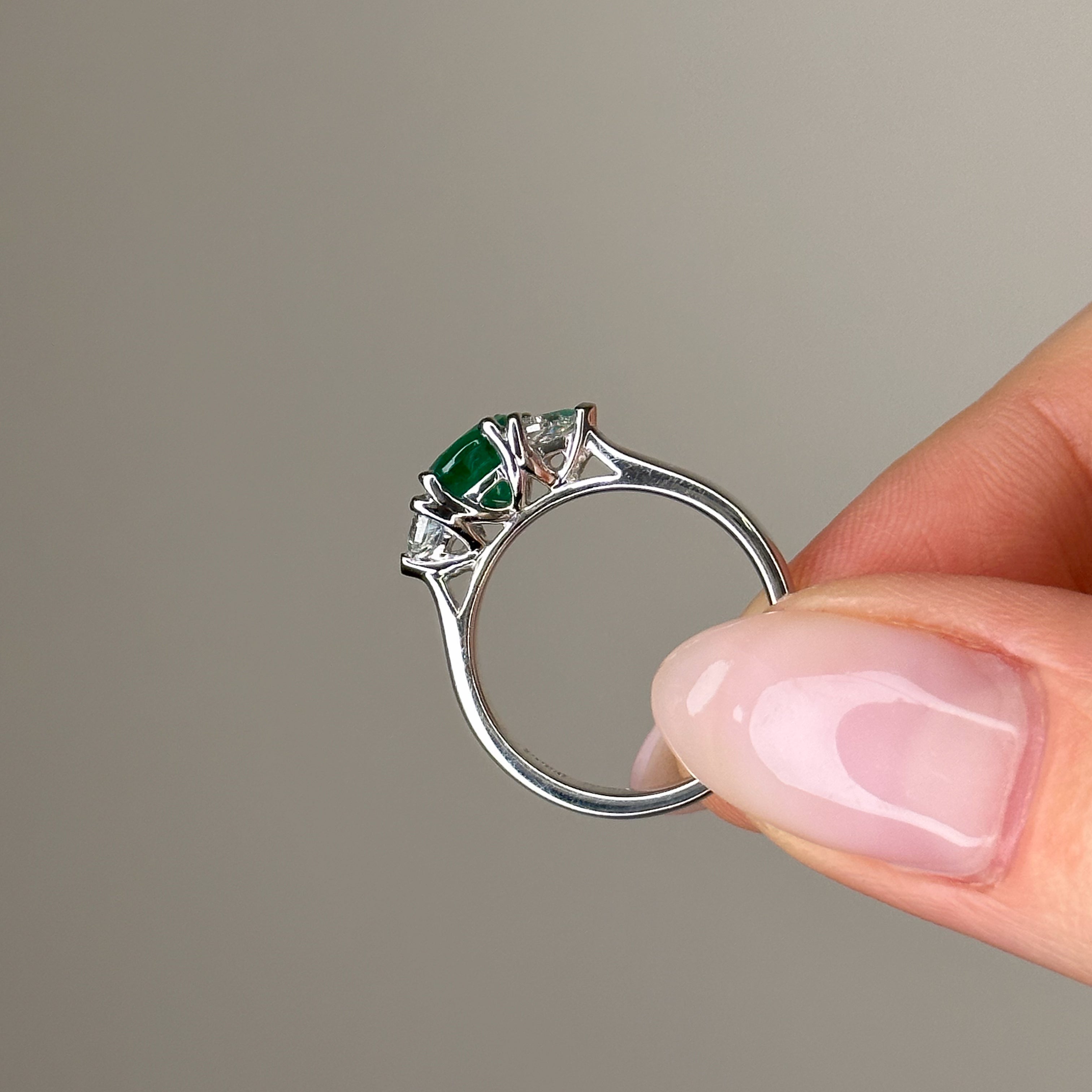 0.78ct Oval Cut Emerald Trilogy with Diamonds