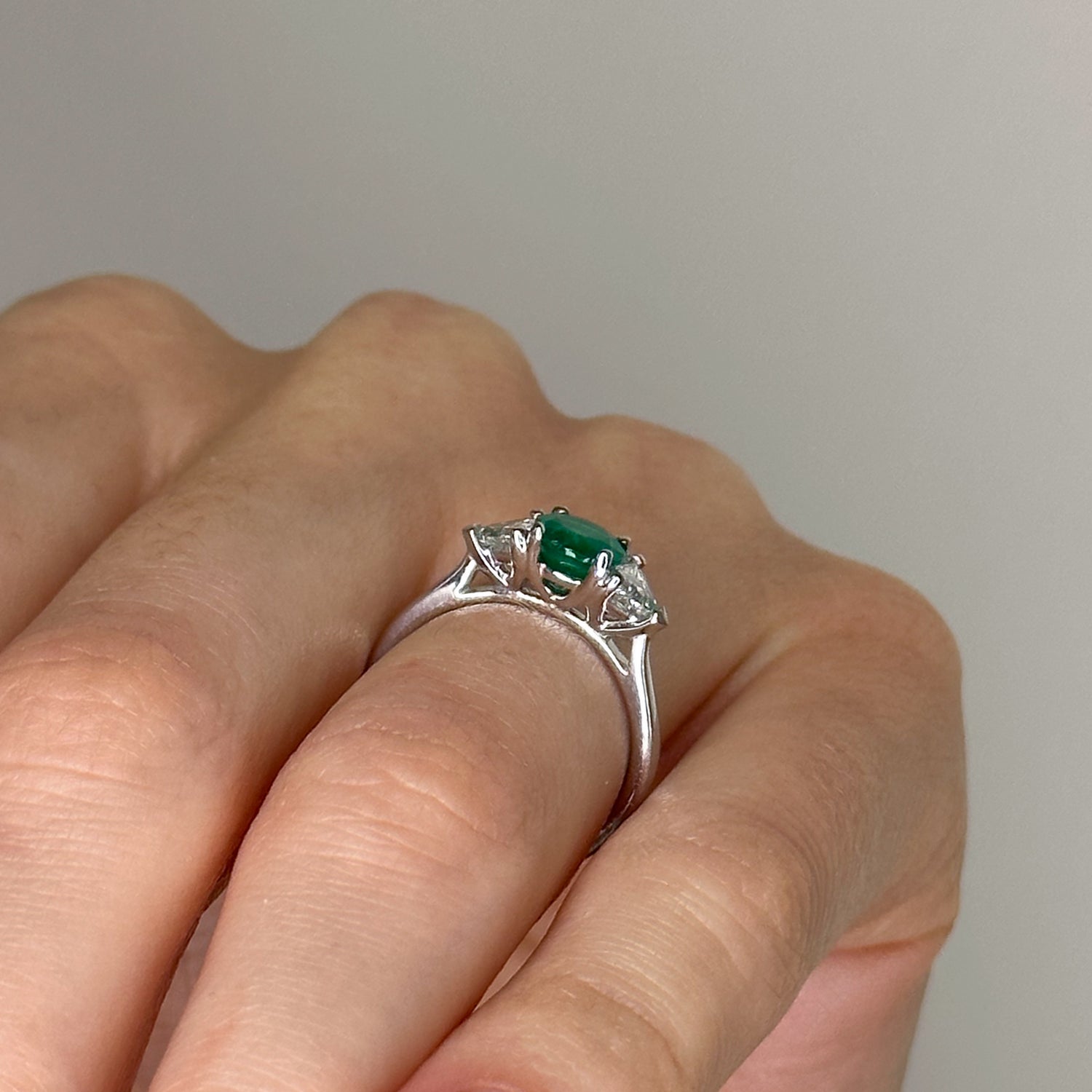 0.78ct Oval Cut Emerald Trilogy with Diamonds
