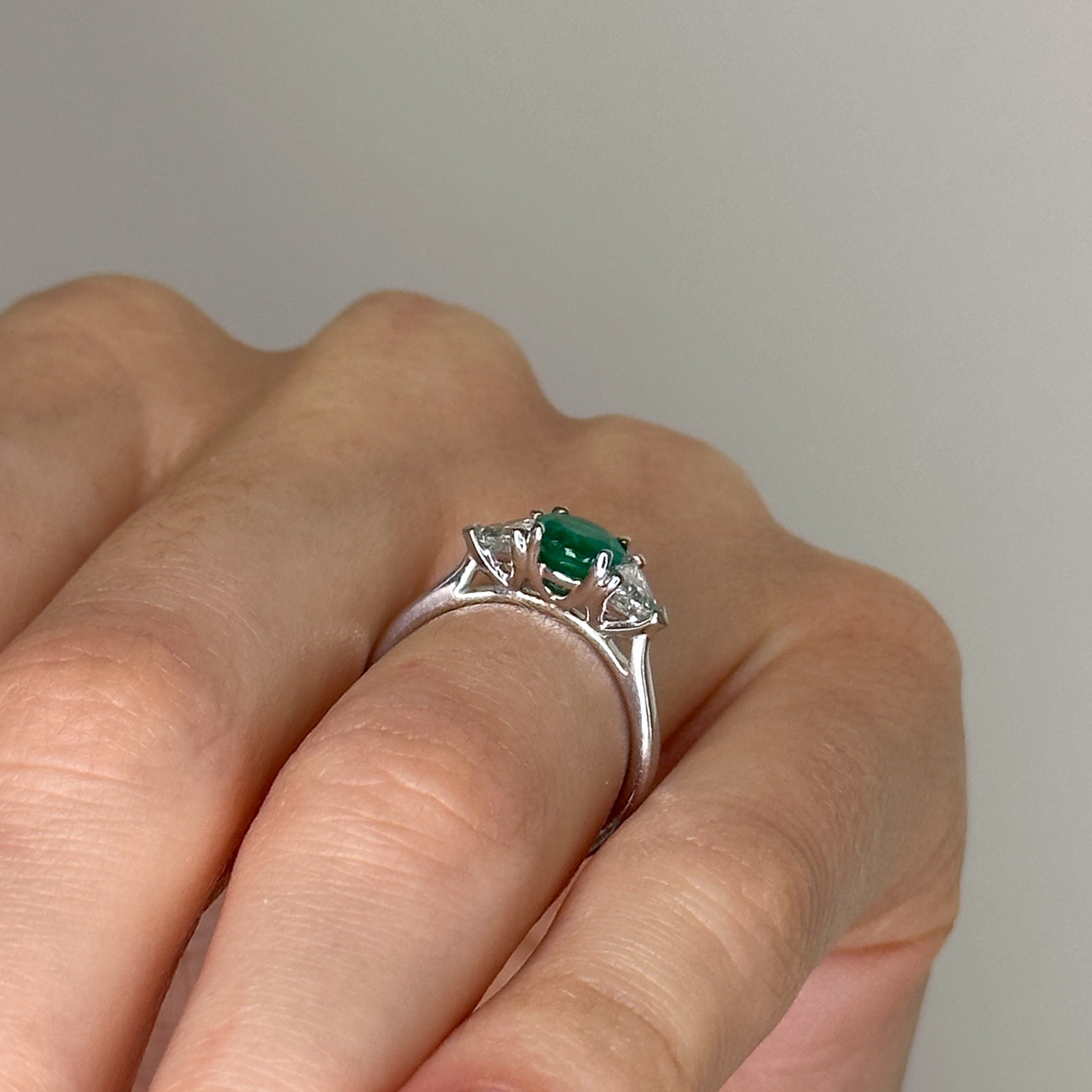 0.78ct Oval Cut Emerald Trilogy with Diamonds