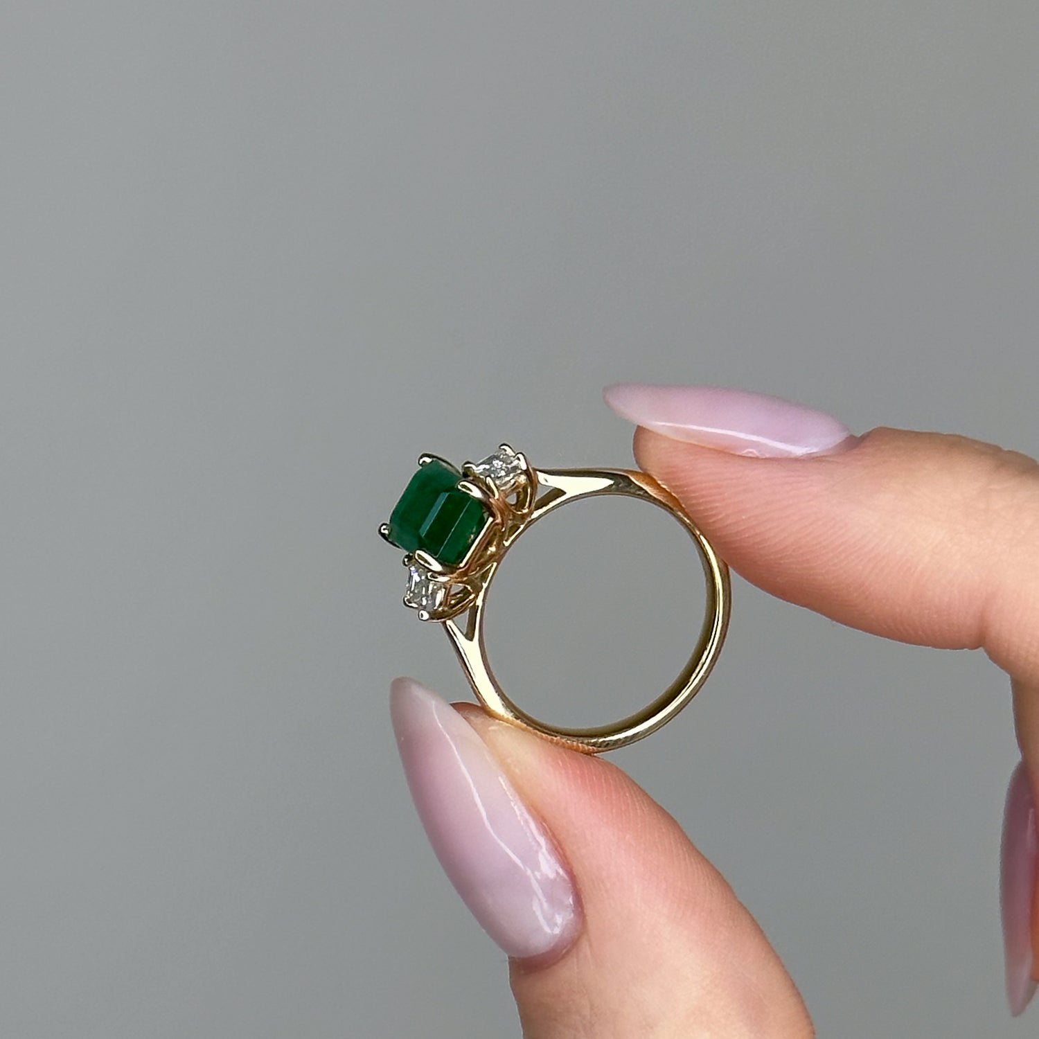 1.86ct Emerald & 0.40ct Diamond Trilogy Ring