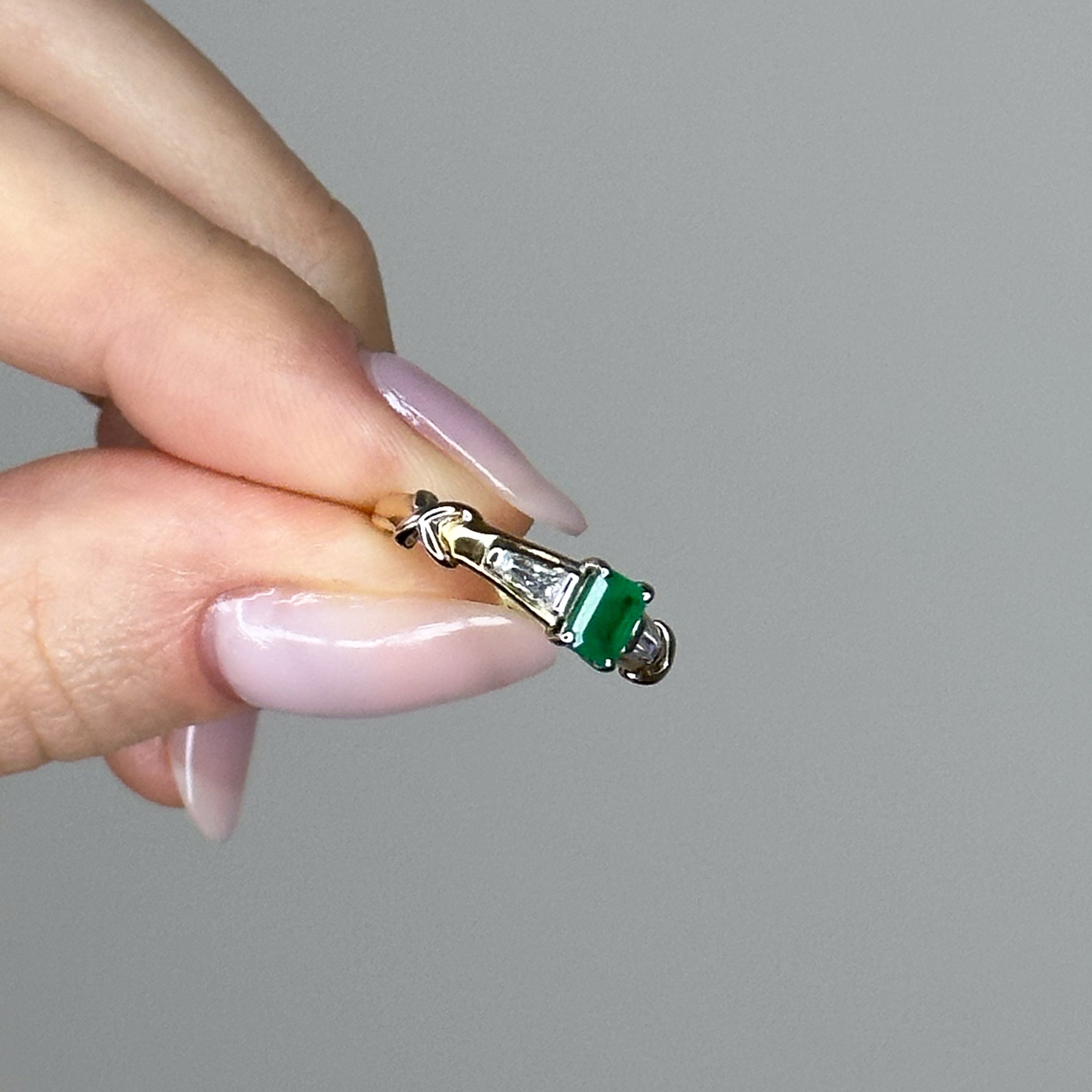 0.65ct Emerald and Diamond Trilogy Ring in Yellow Gold