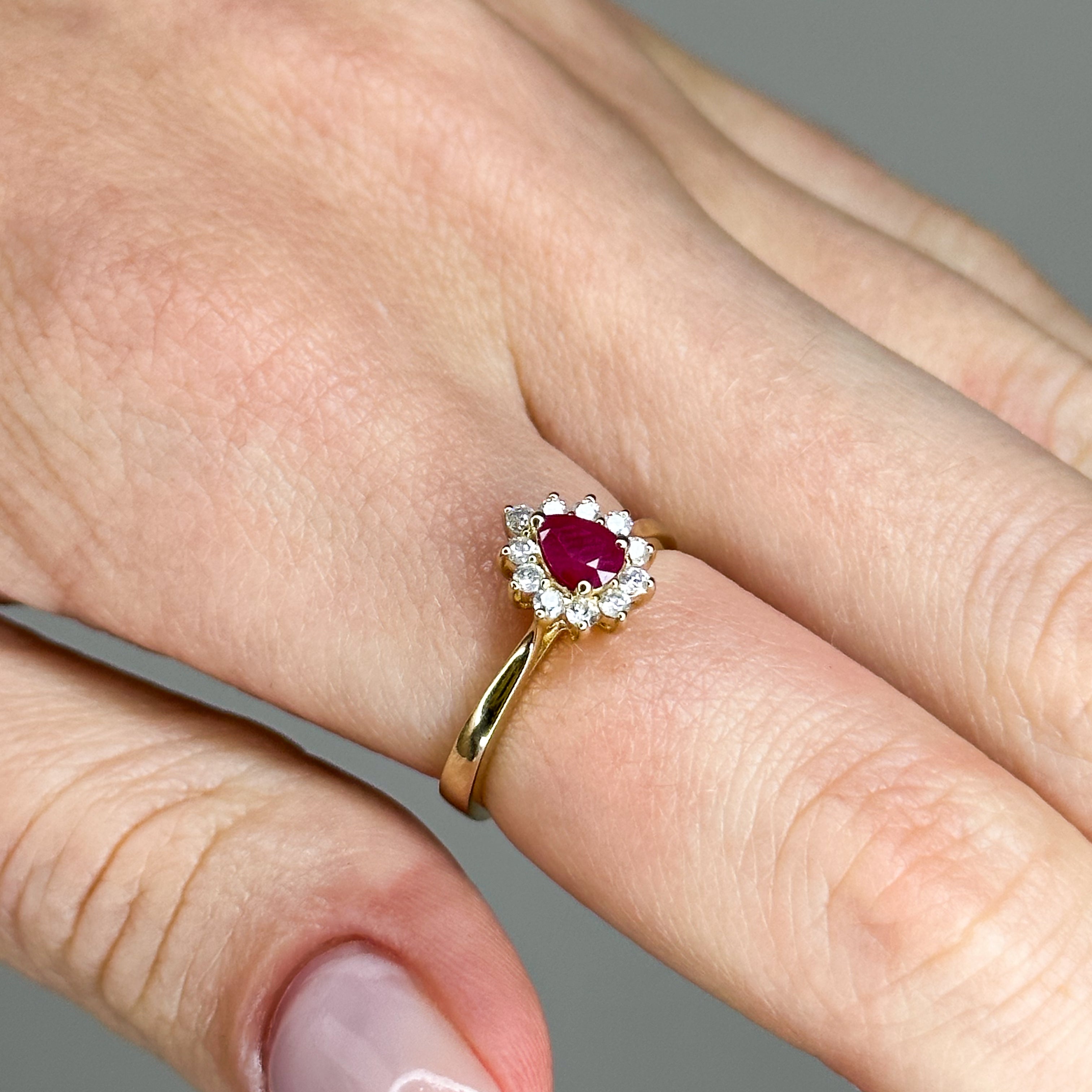 0.35ct Pear Shape Pink Ruby Ring with Halo