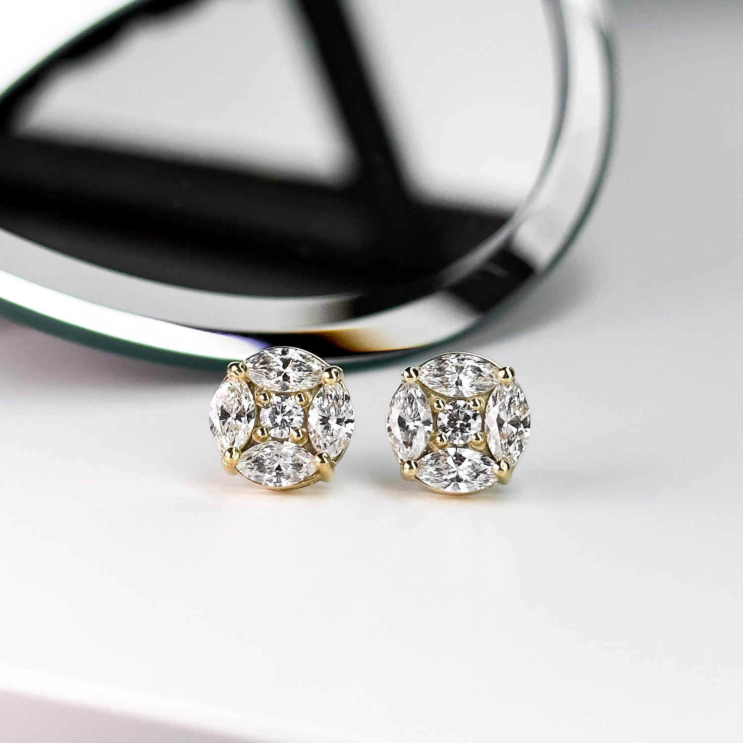 Diamond Cluster Earrings in Yellow Gold