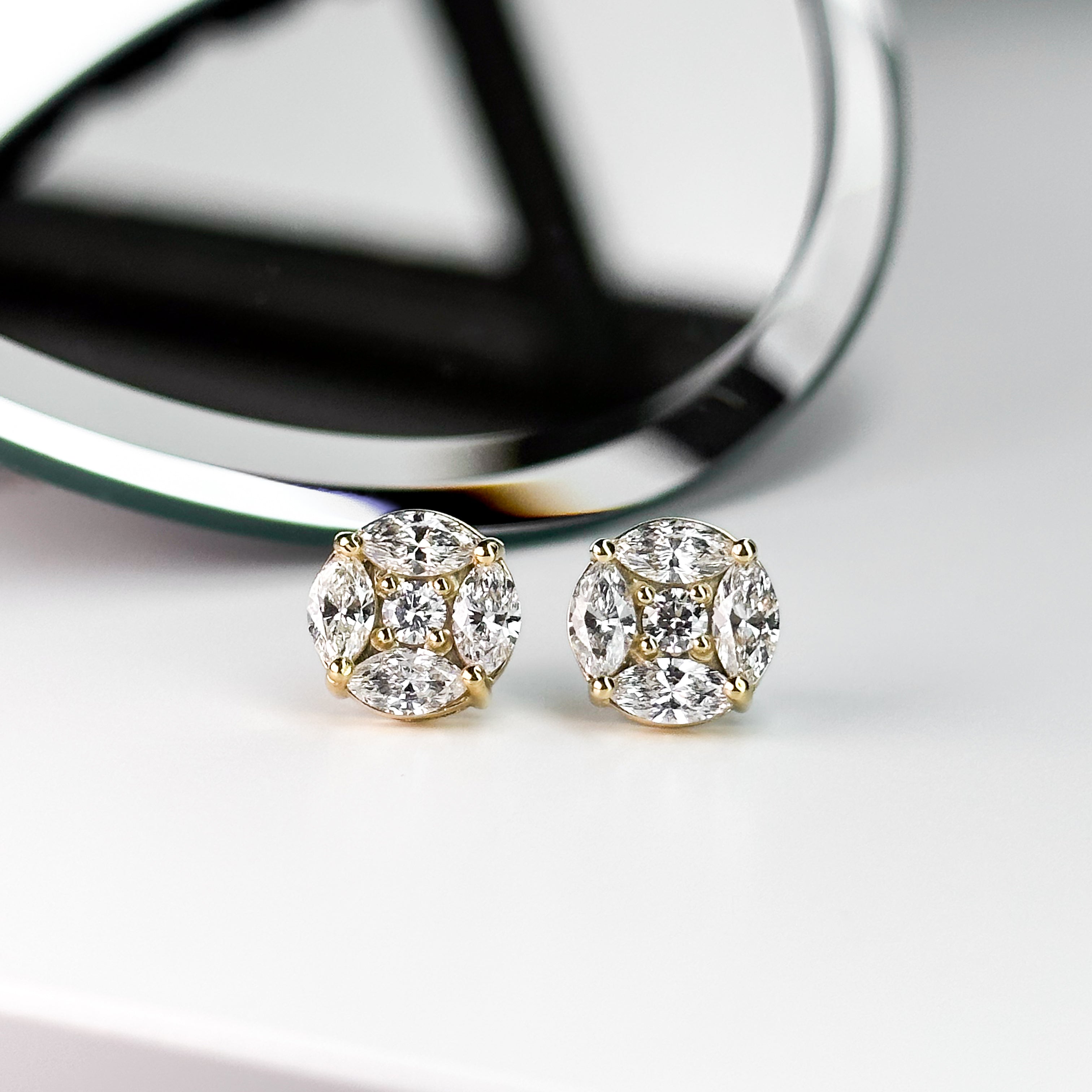 Diamond Cluster Earrings in Yellow Gold