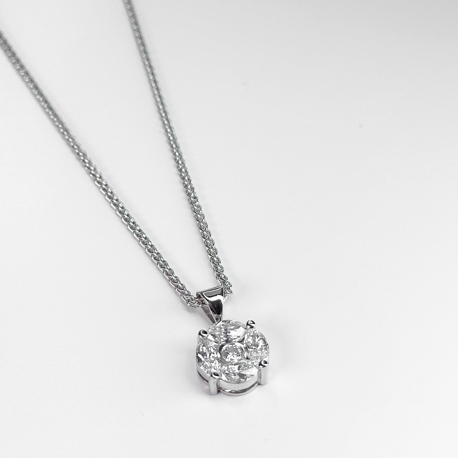 Diamond Cluster Pendant in White Gold