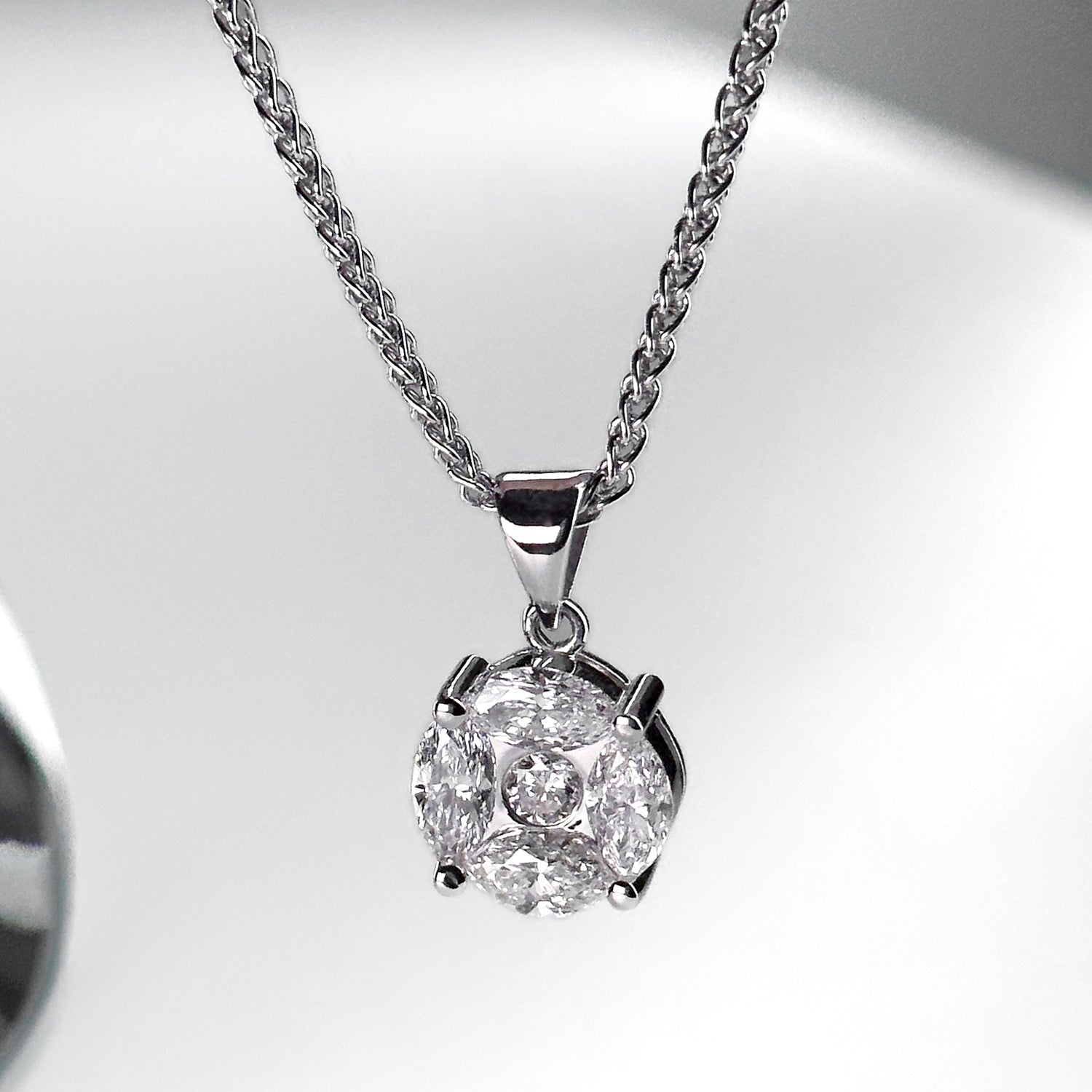 Diamond Cluster Pendant in White Gold