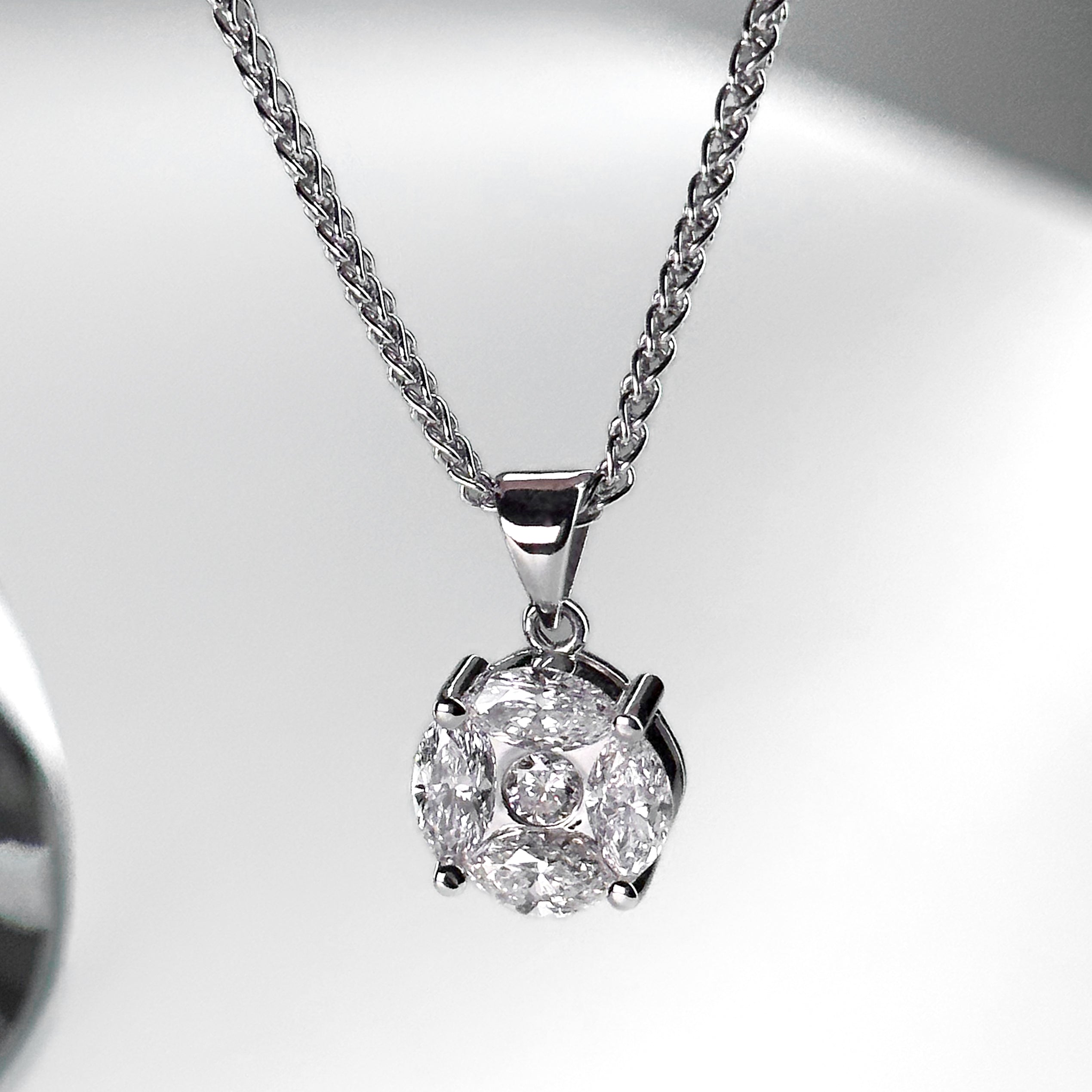 Diamond Cluster Pendant in White Gold
