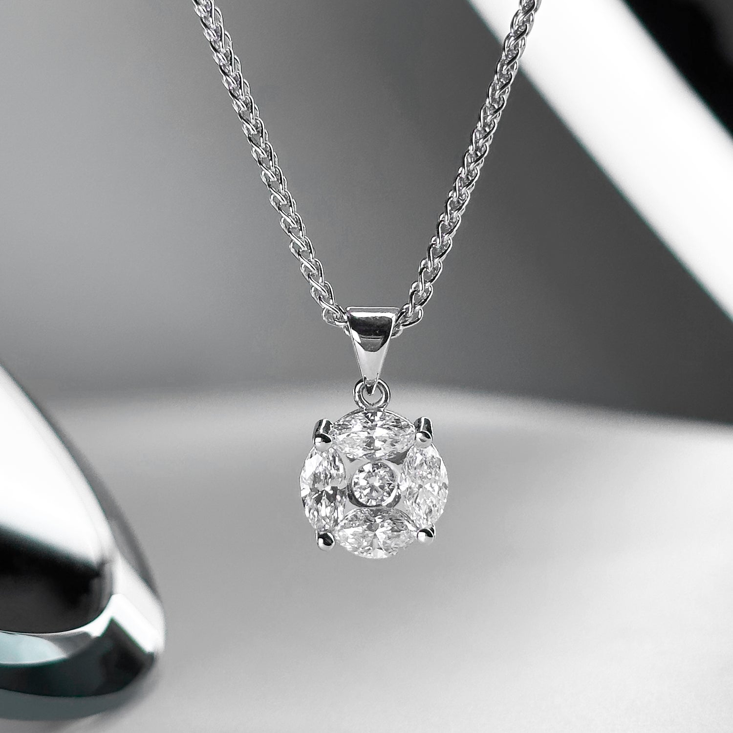 Diamond Cluster Pendant in White Gold