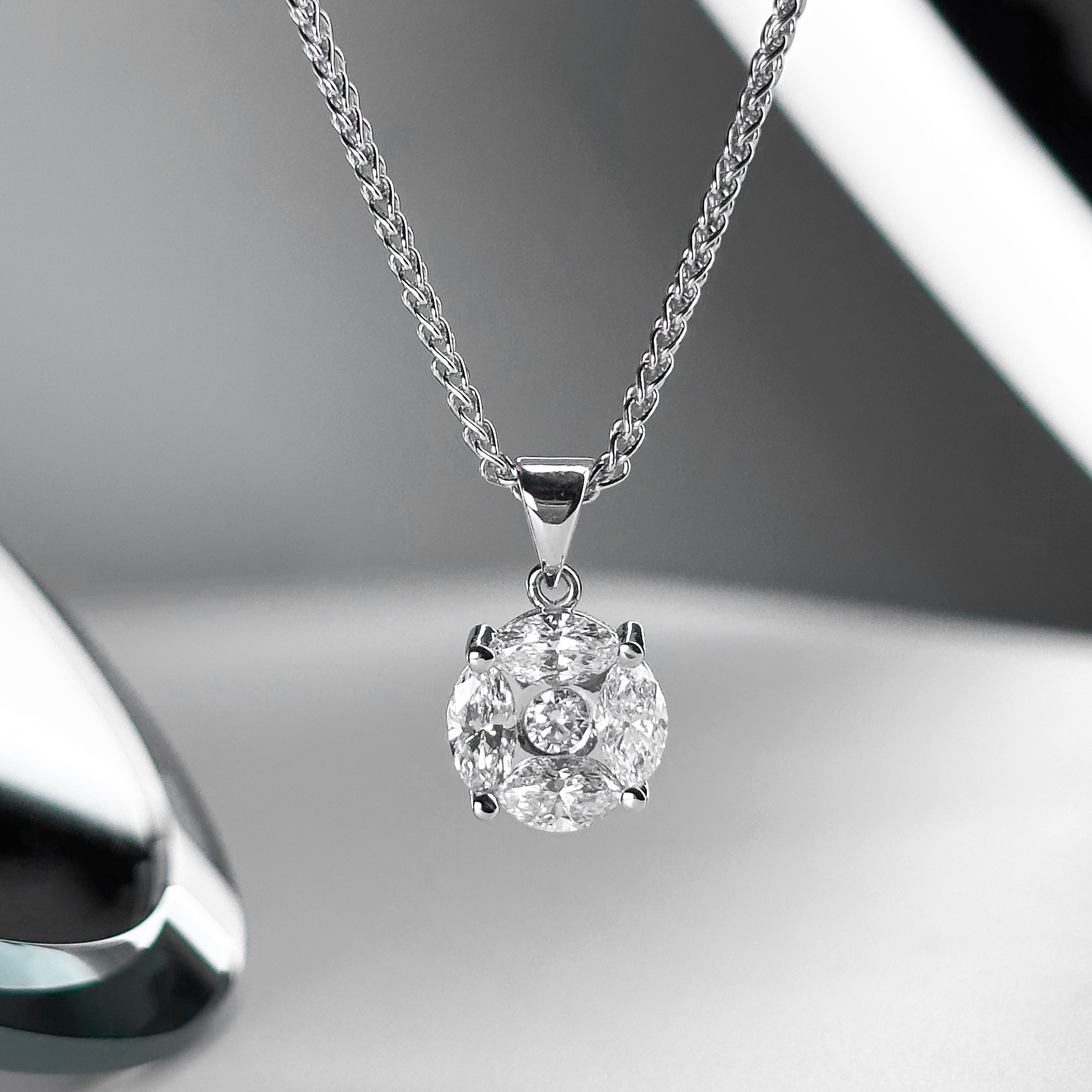 Diamond Cluster Pendant in White Gold