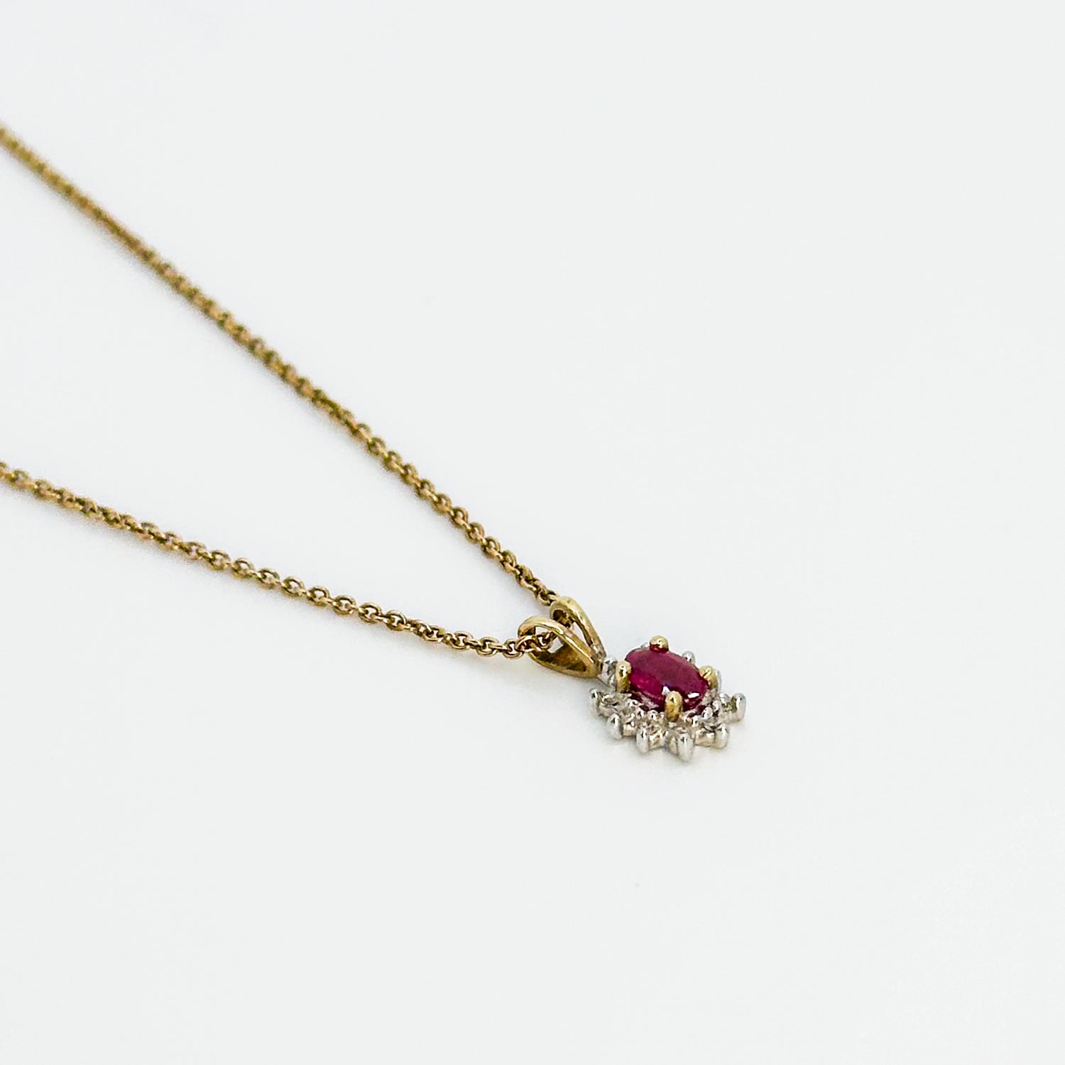 Vintage Ruby Pendant with Diamond Halo