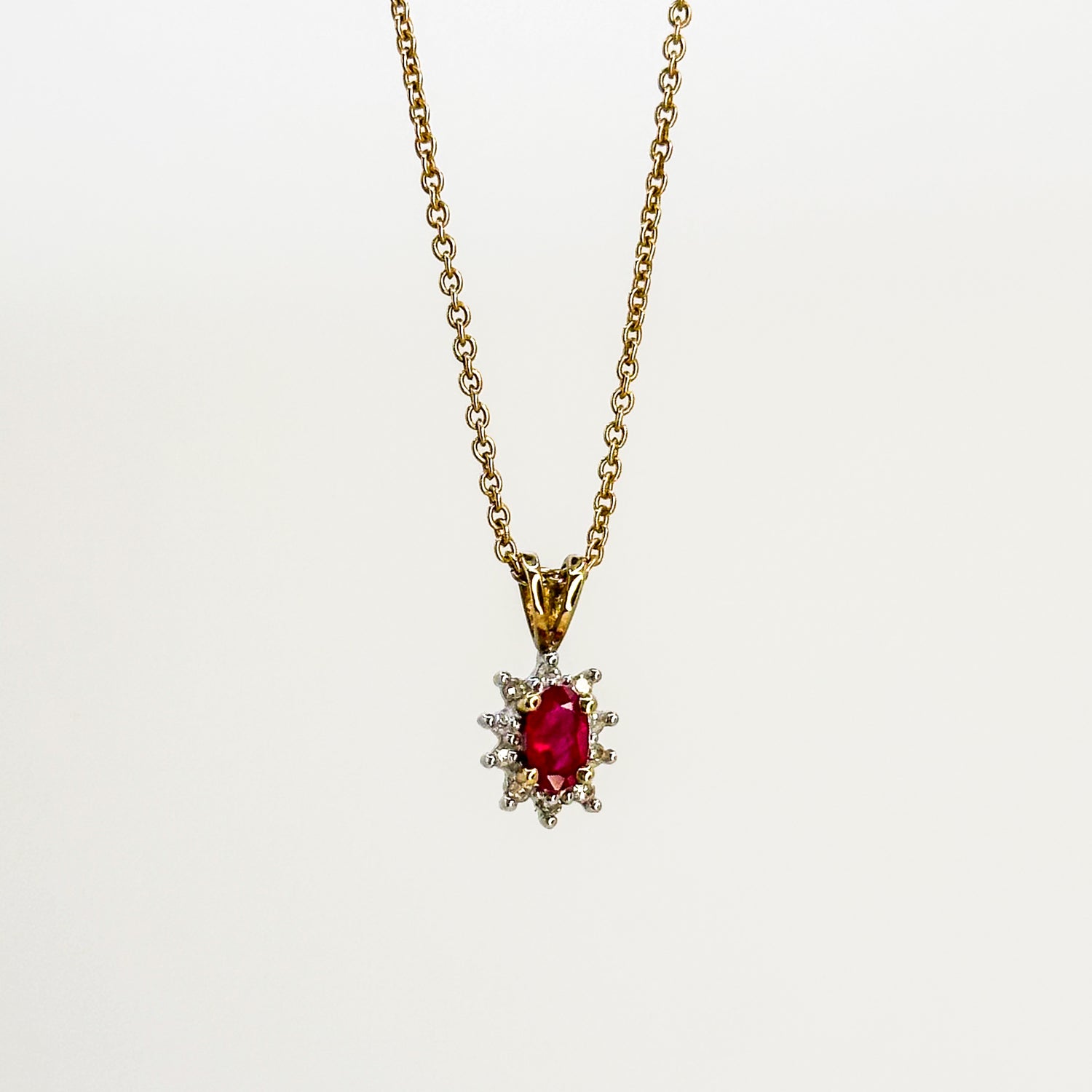 Vintage Ruby Pendant with Diamond Halo