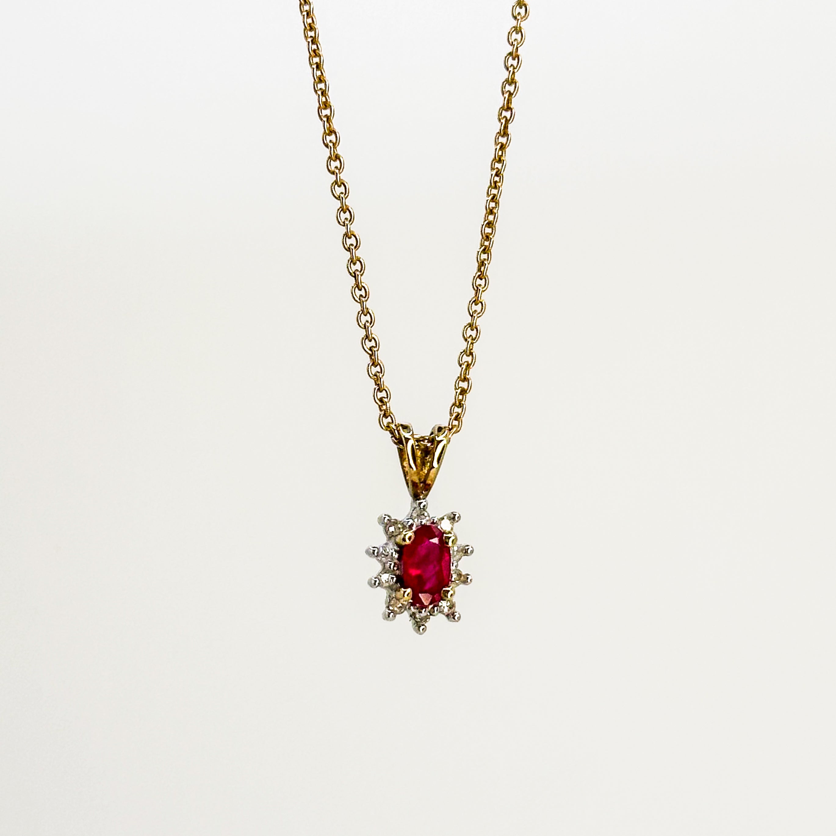Vintage Ruby Pendant with Diamond Halo
