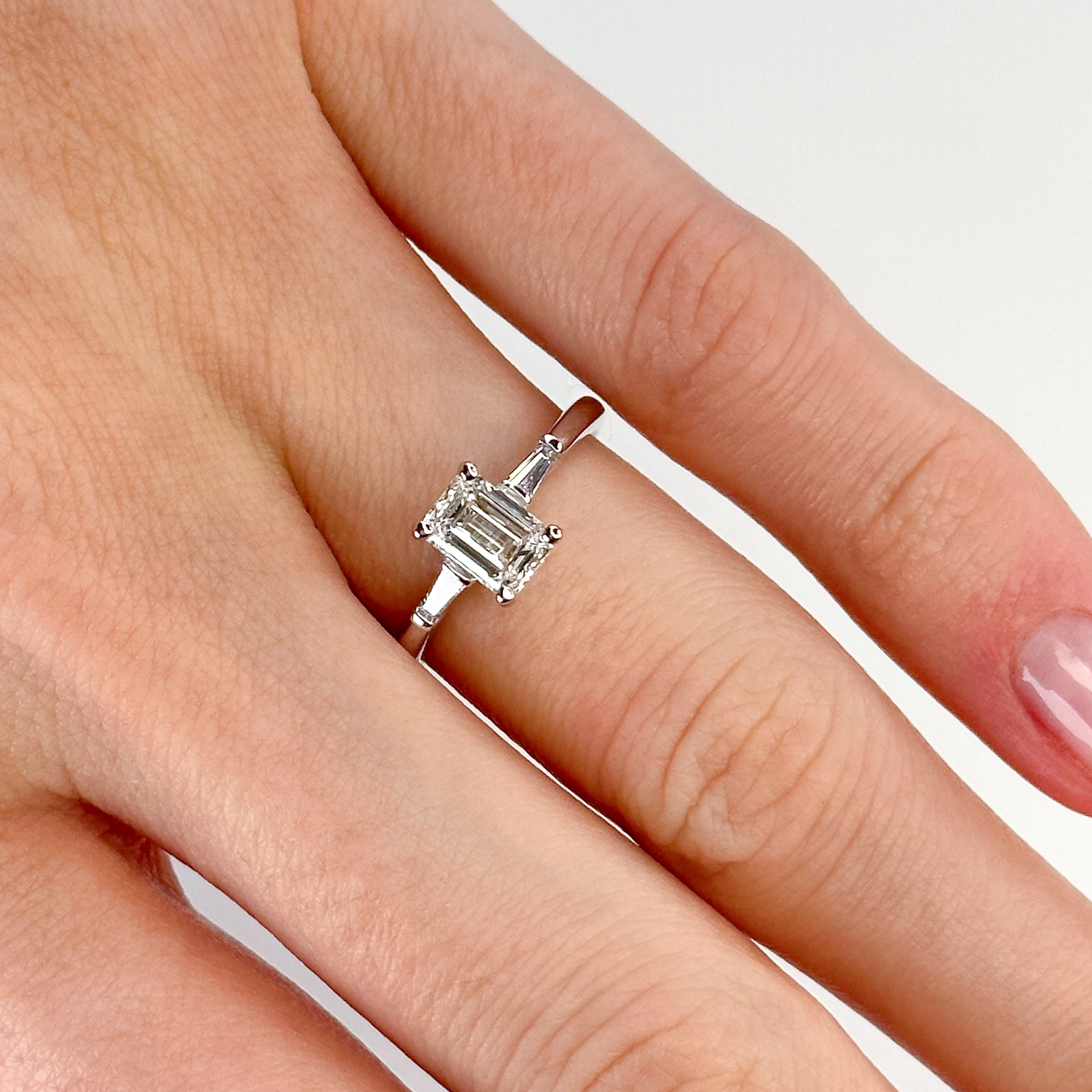 1.01ct Emerald cut Diamond trilogy Ring