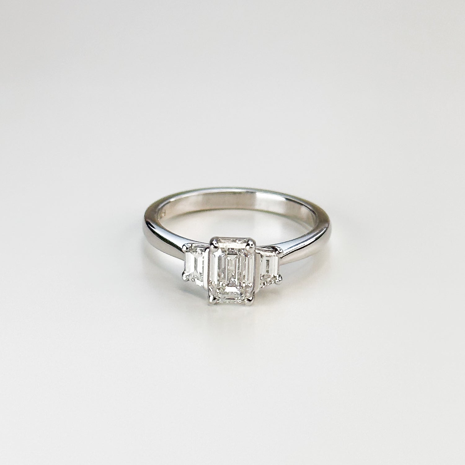 0.90ct Emerald Cut Diamond Trilogy Ring