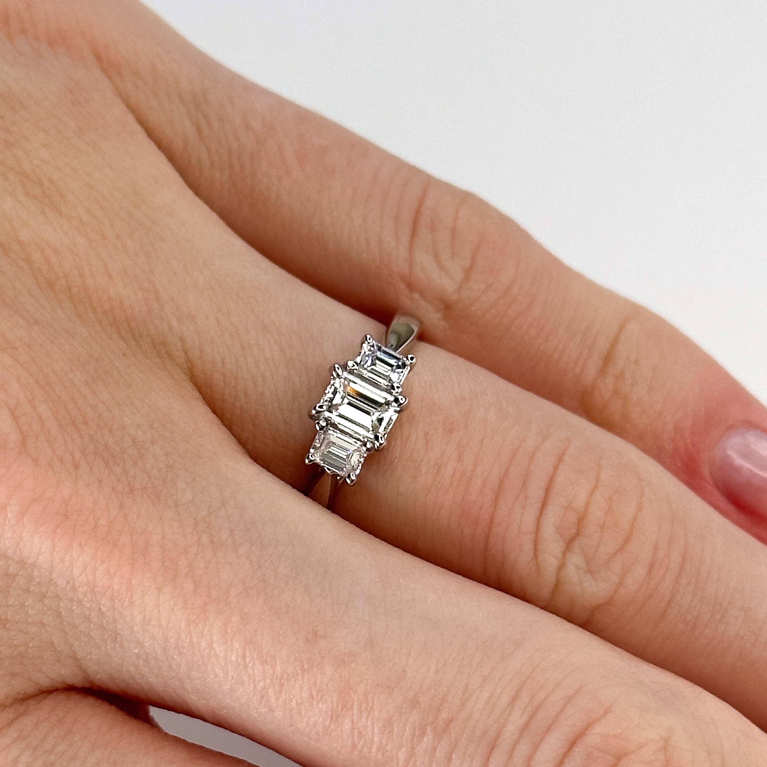 0.43ct Emerald Cut Diamond Trilogy Ring