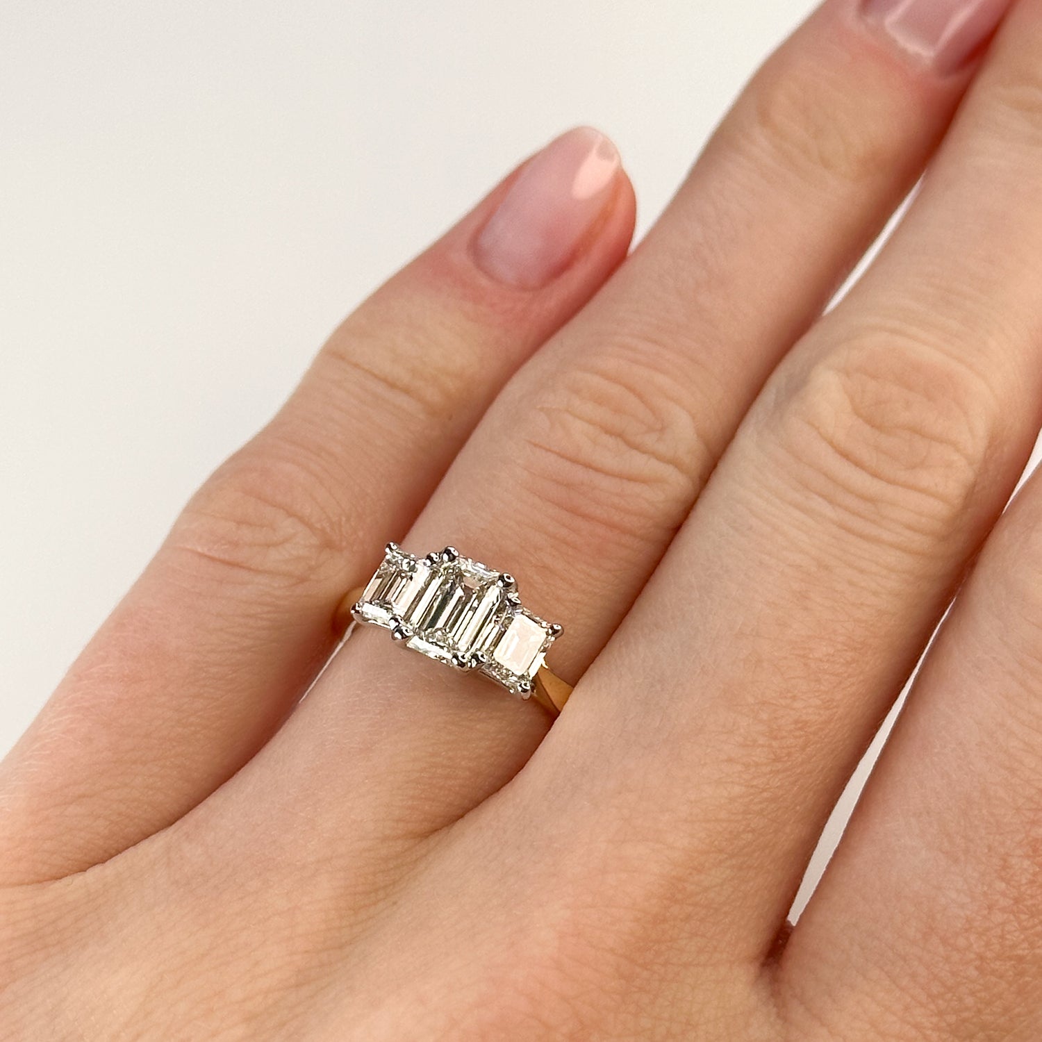 0.90ct Emerald Cut Diamond Trilogy Ring