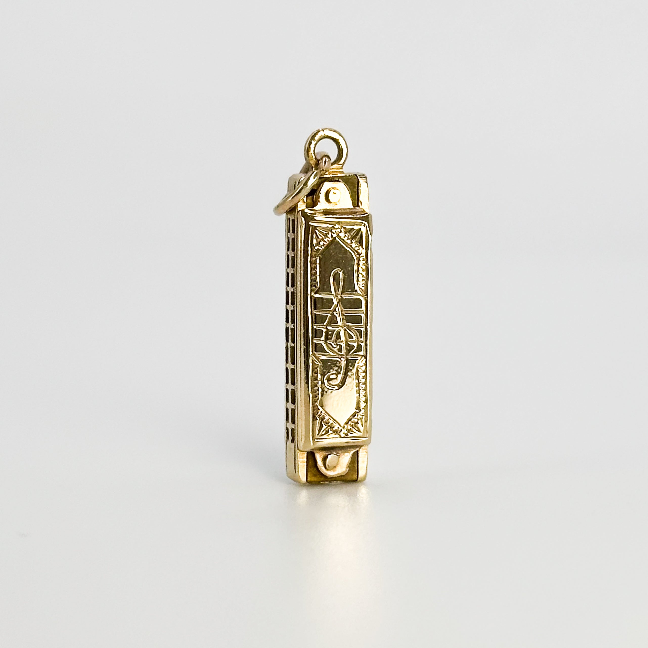 Yellow Gold Vintage Harmonica Charm