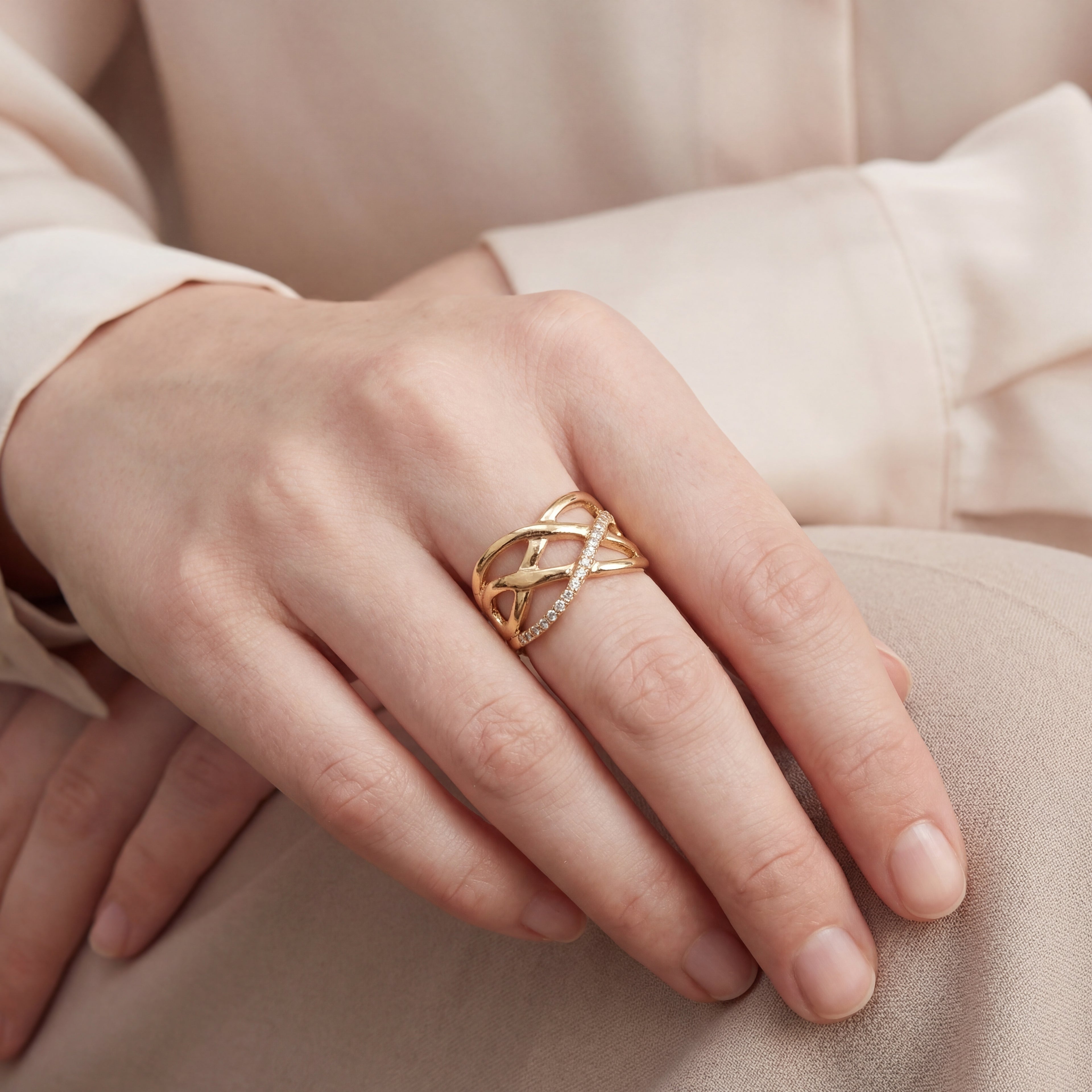 Diamond Crossover Ring