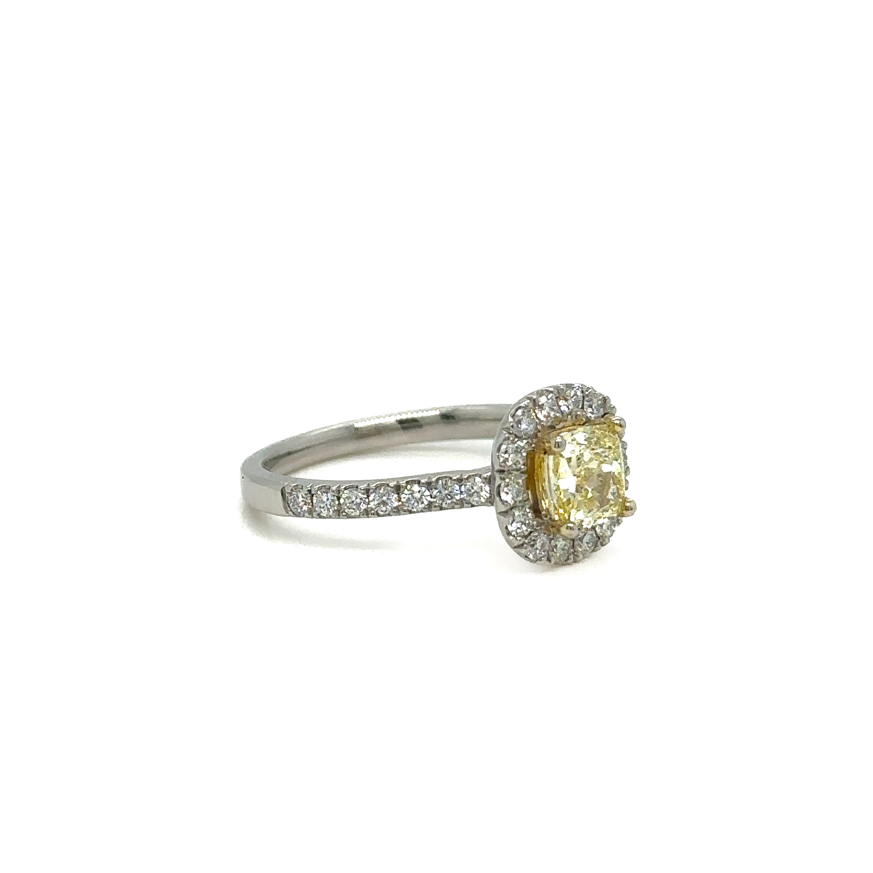 1.04ct Yellow Cushion Cut Diamond Ring with Diamond Halo