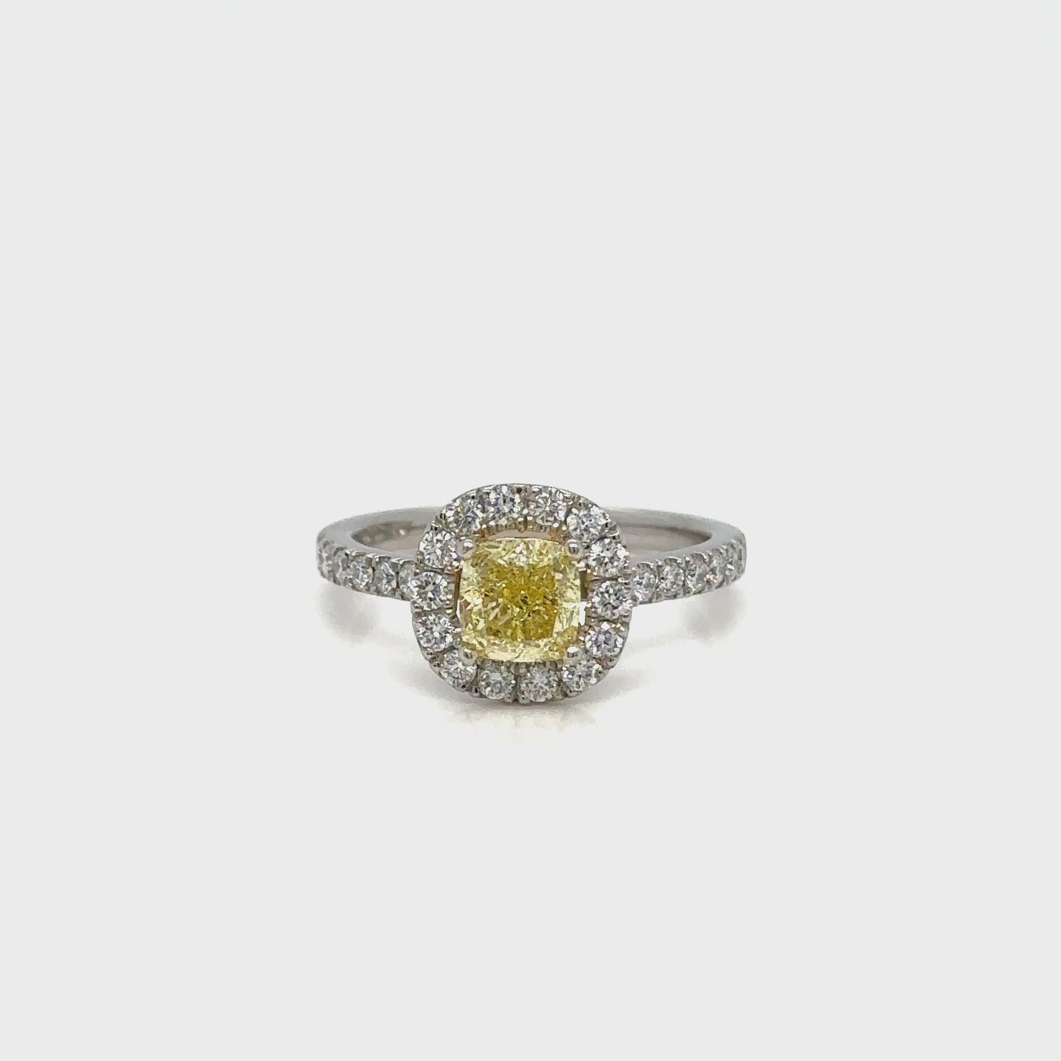1.04ct Yellow Cushion Cut Diamond Ring with Diamond Halo